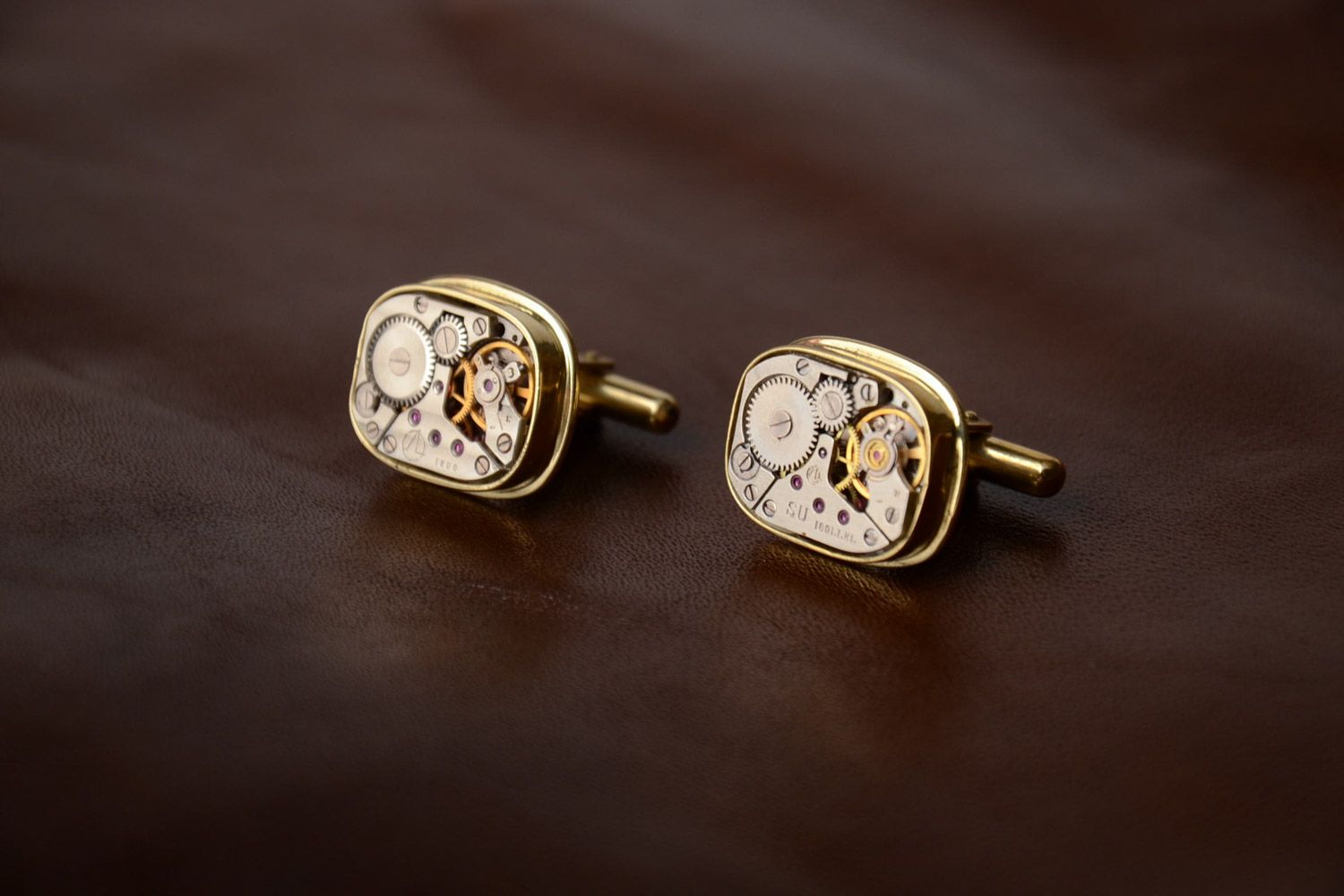 Handmade brass steampunk cufflinks unusual unisex beautiful accessory photo 1