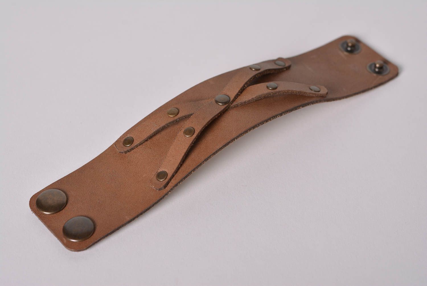 Bracelet cuir Bijou fait main large brun cadeau original Accessoire design photo 4
