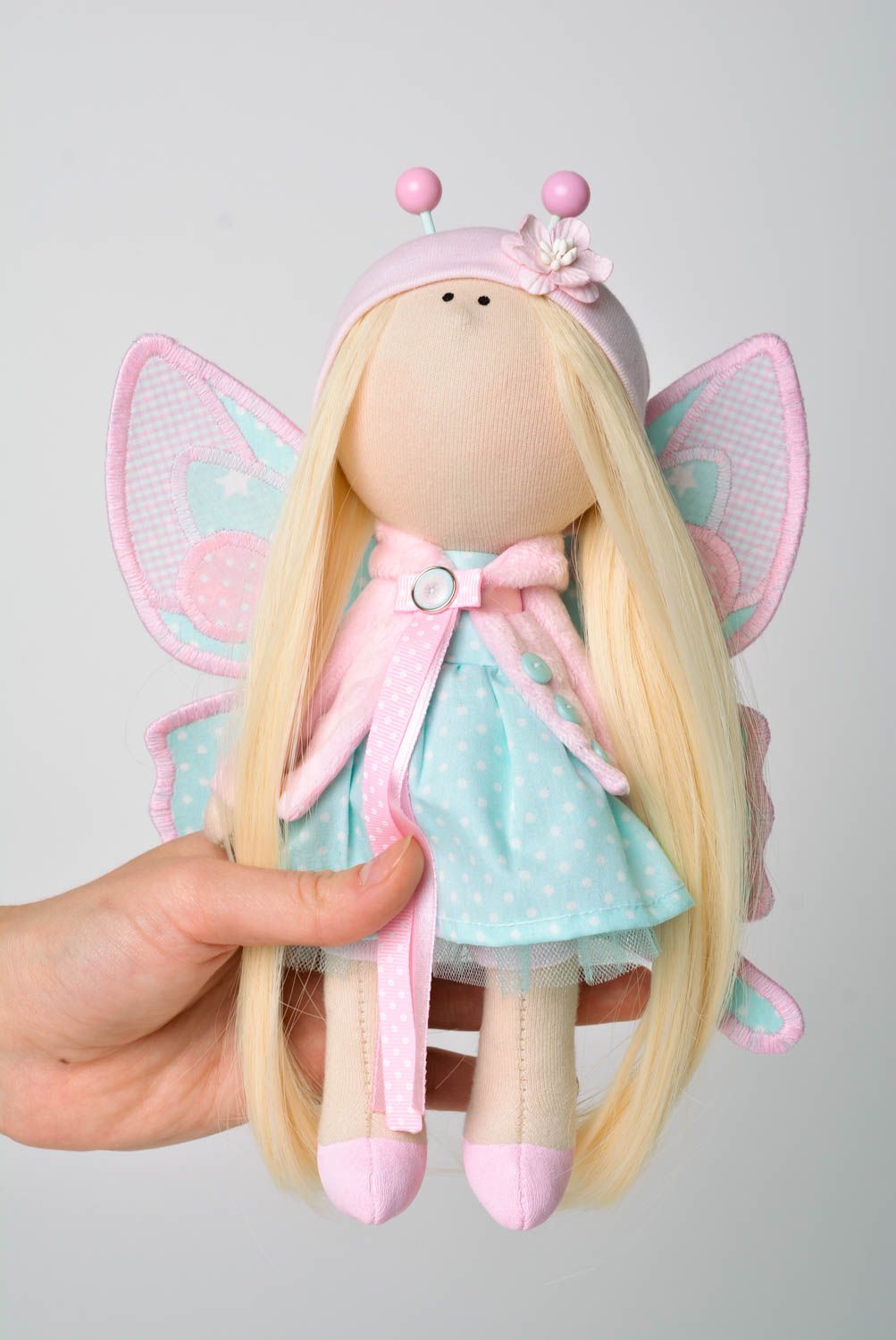 Кукла ручной работы кукла из ткани авторская кукла в виде бабочки для декора фото 2