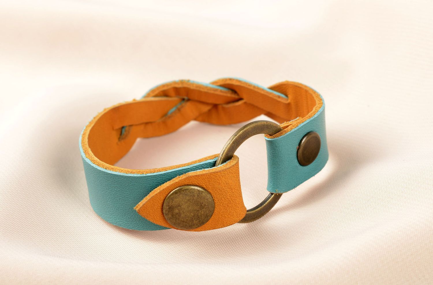 Pulsera de cuero hecha a mano regalo original brazalete artesanal de color azul foto 5