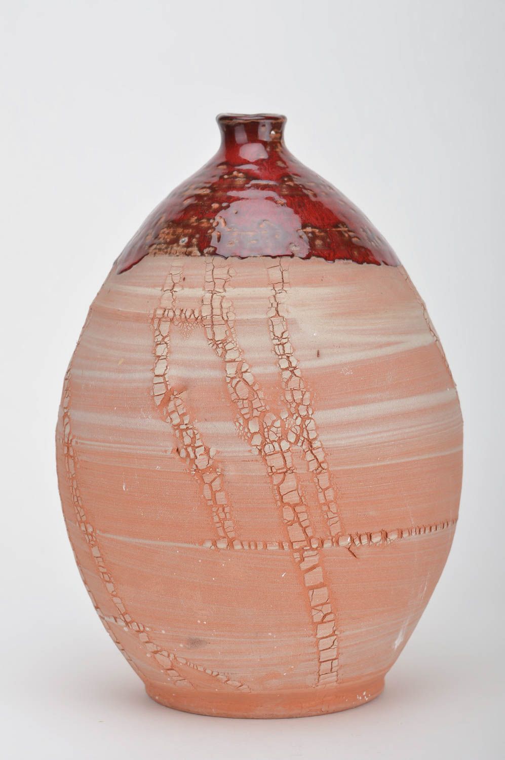 Керамическая ваза из красной глины расписная ручной работы оригинальная высокая фото 1