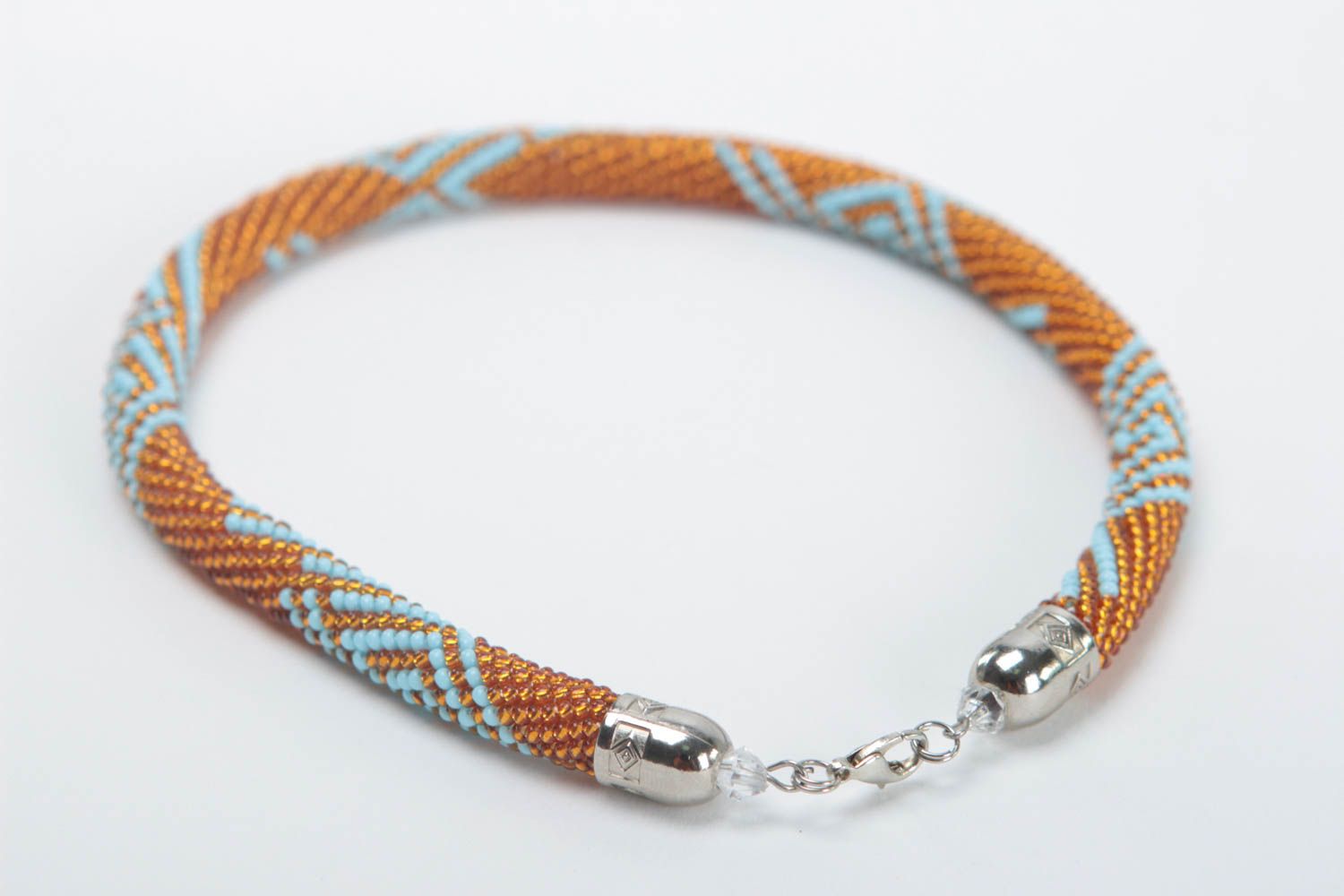 Collier spirale Bijou fait main perles de rocaille Cadeau femme marron et bleu photo 4