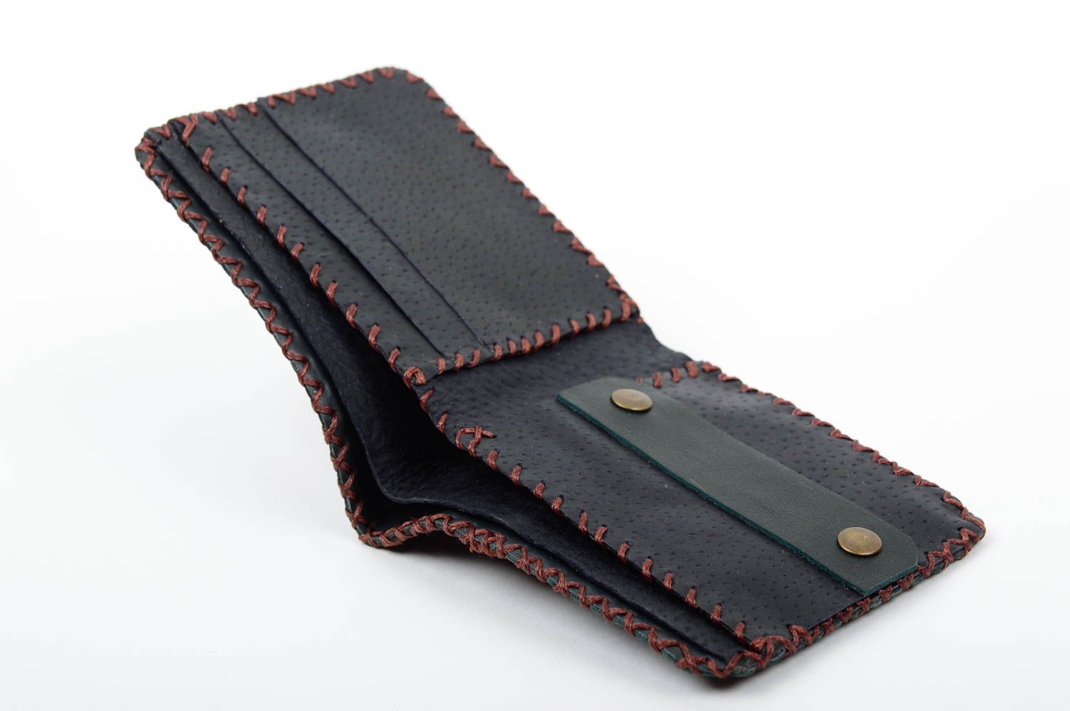 Кожаный кошелек портмоне прямоугольный горизонтальный темный ручная работа фото 3