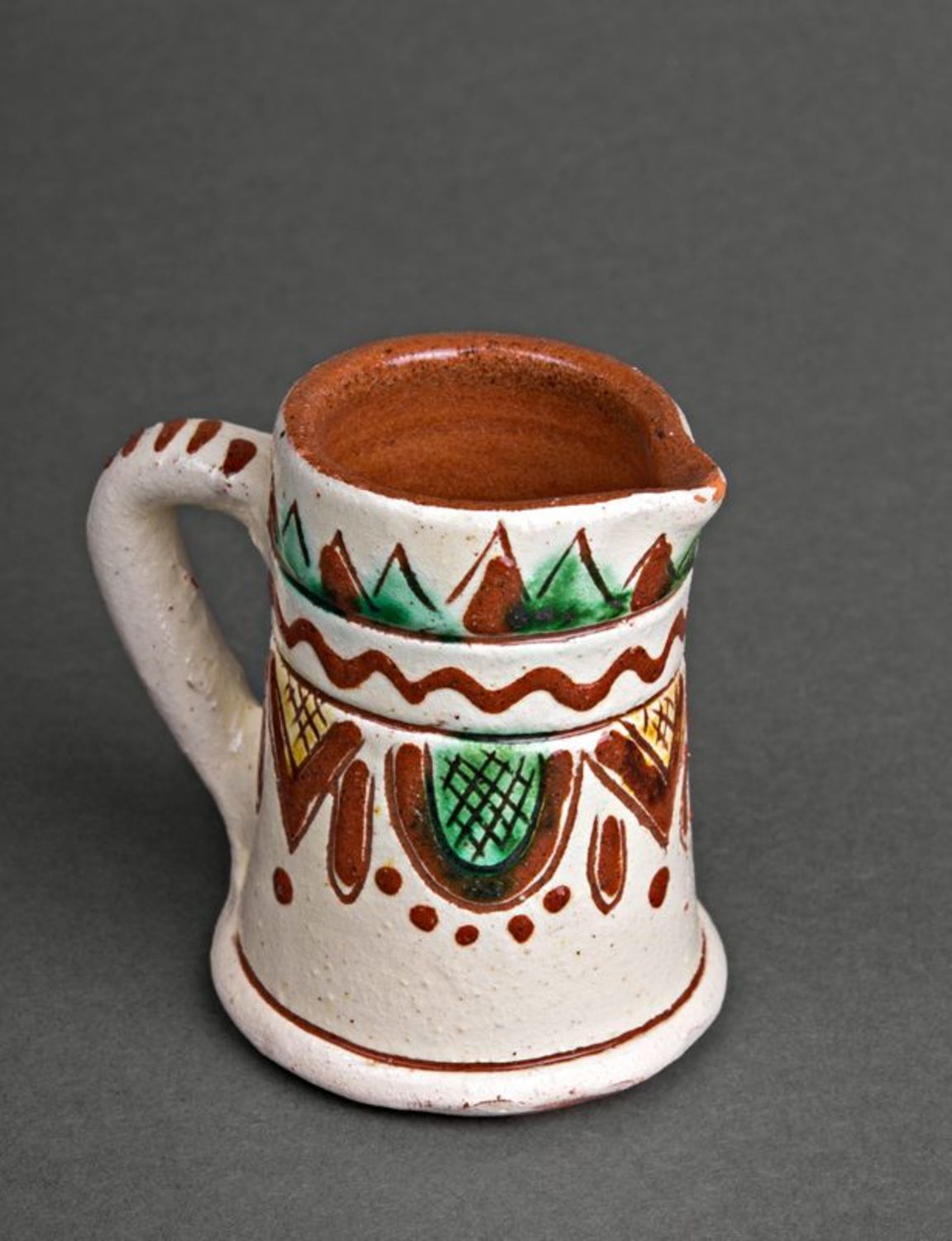 3 inches ceramic clay handmade creamer mug with handle in white&green color 0,23 lb photo 1