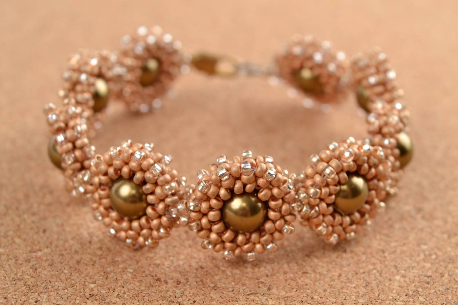 Unique seed beaded bijouterie bracelet handmade designer present for woman photo 1