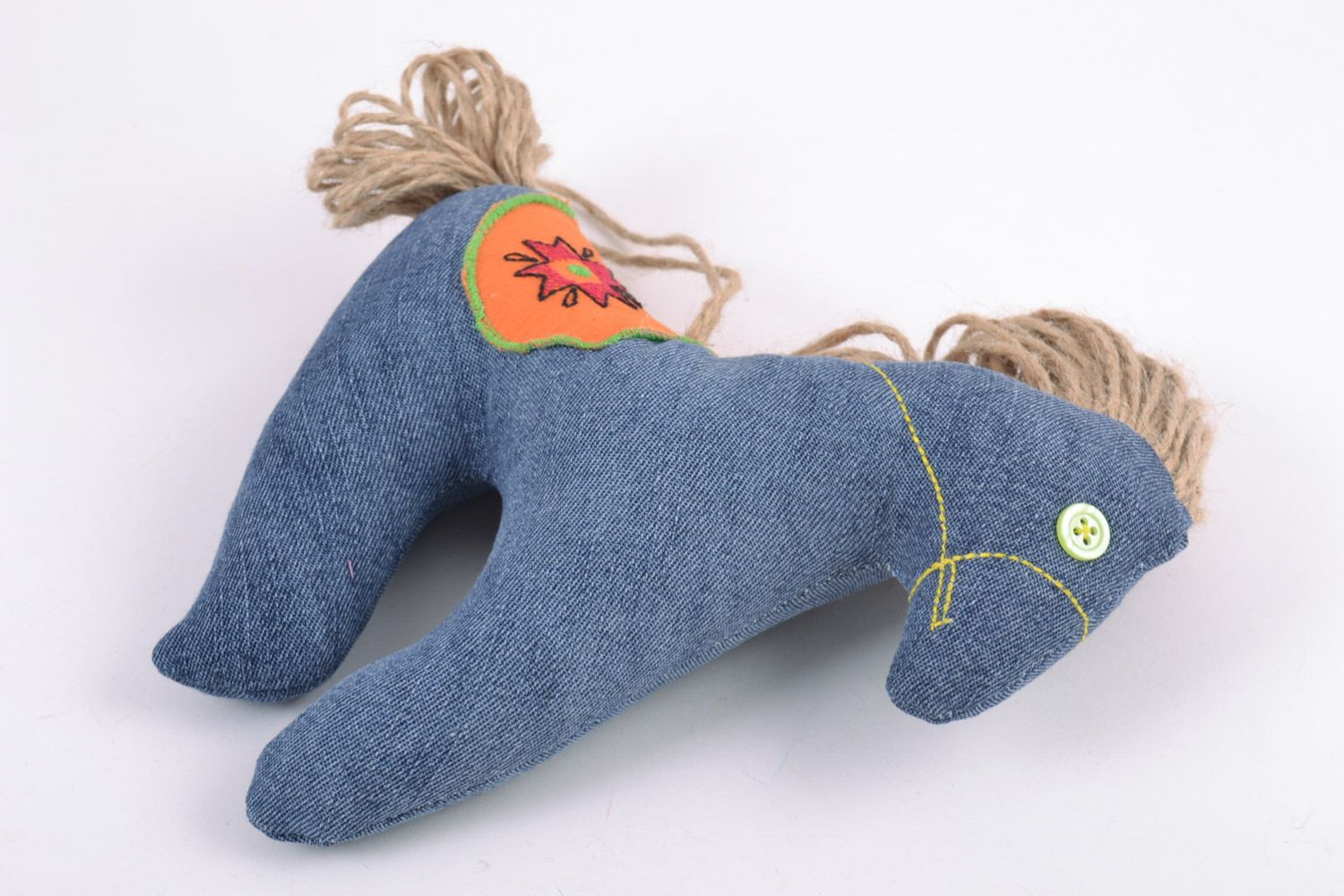 Handmade children's fabric soft toy with buckwheat husk filling Blue Horse  photo 4