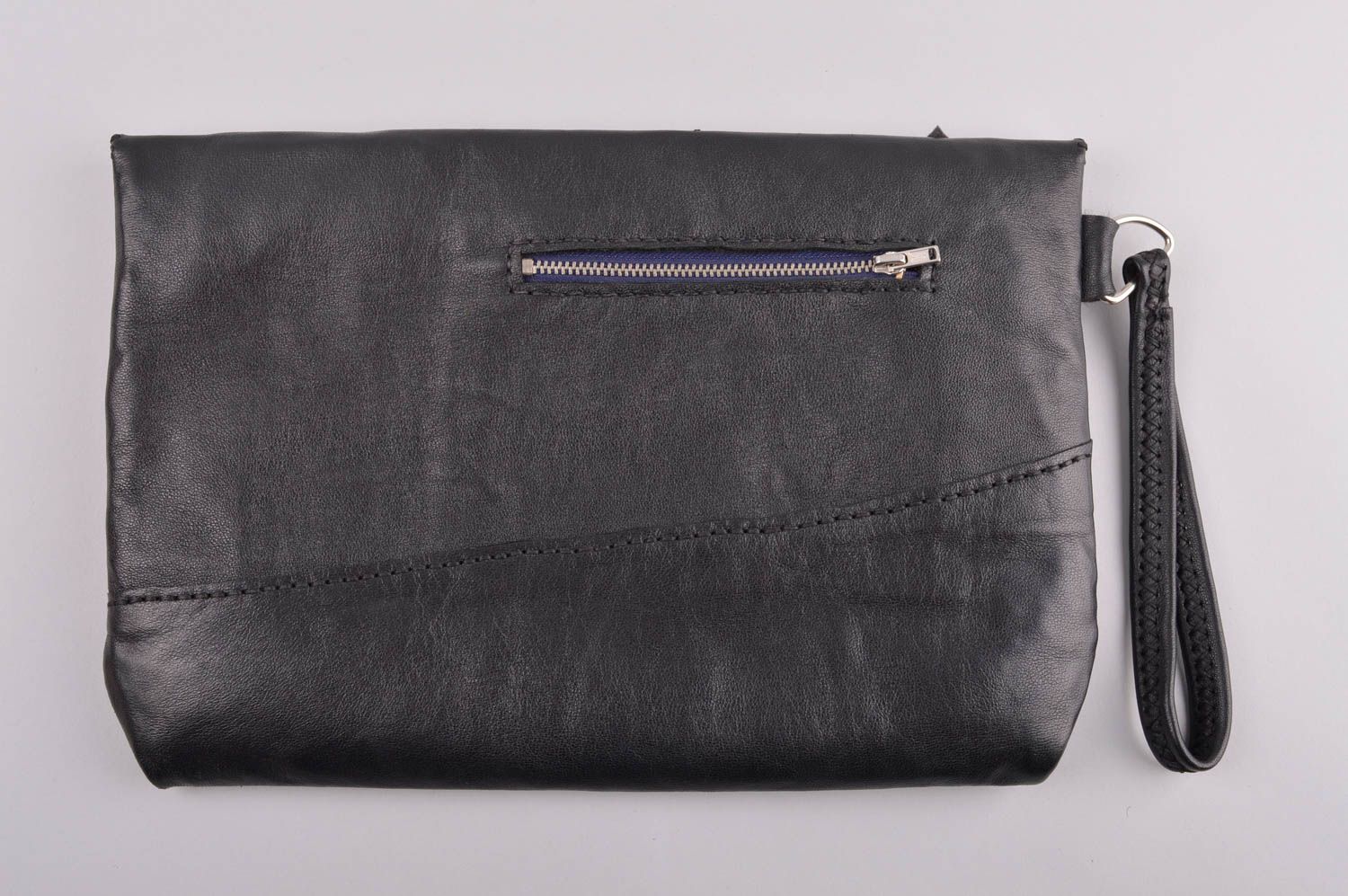 Clutch Tasche handmade Accessoire für Frauen kleine Tasche aus Leder in Schwarz foto 4