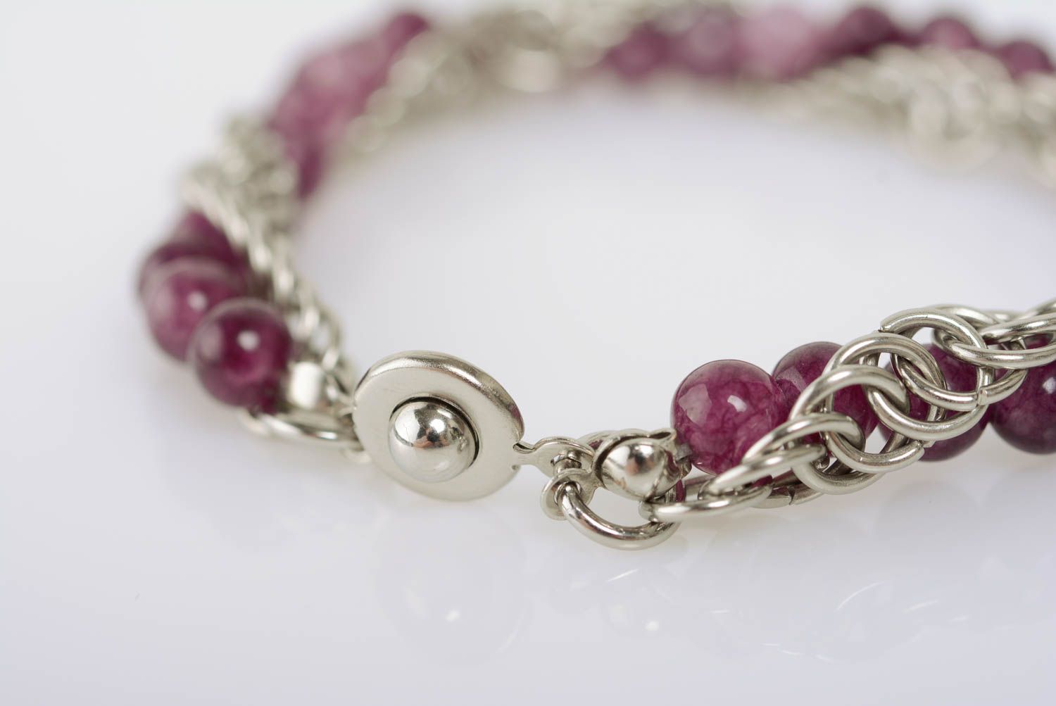 Designer bracelet with amethyst chain mail weaving handmade beautiful accessory photo 5