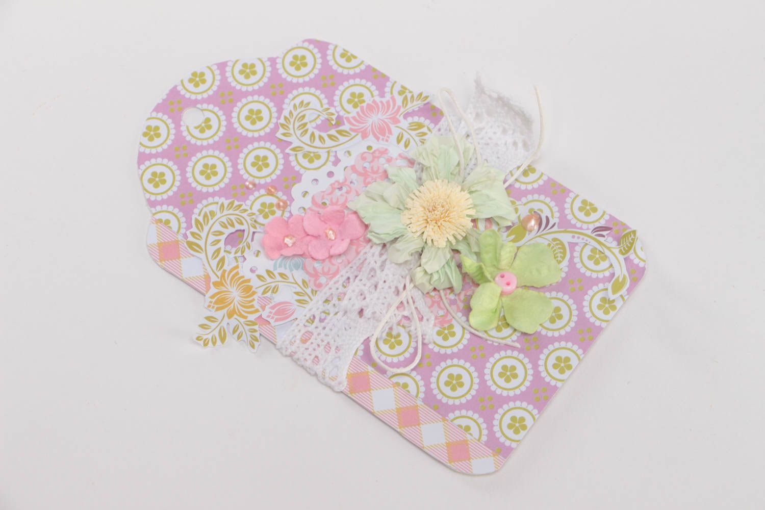 Handmade beautiful designer gift tag made using scrapbooking with flowers photo 2