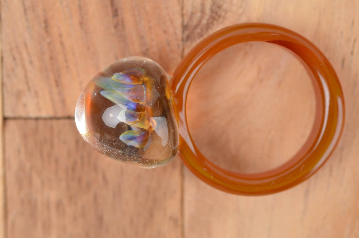 Кольцо ручной работы кольцо из стекла дизайнерское украшение с голограммой фото 3
