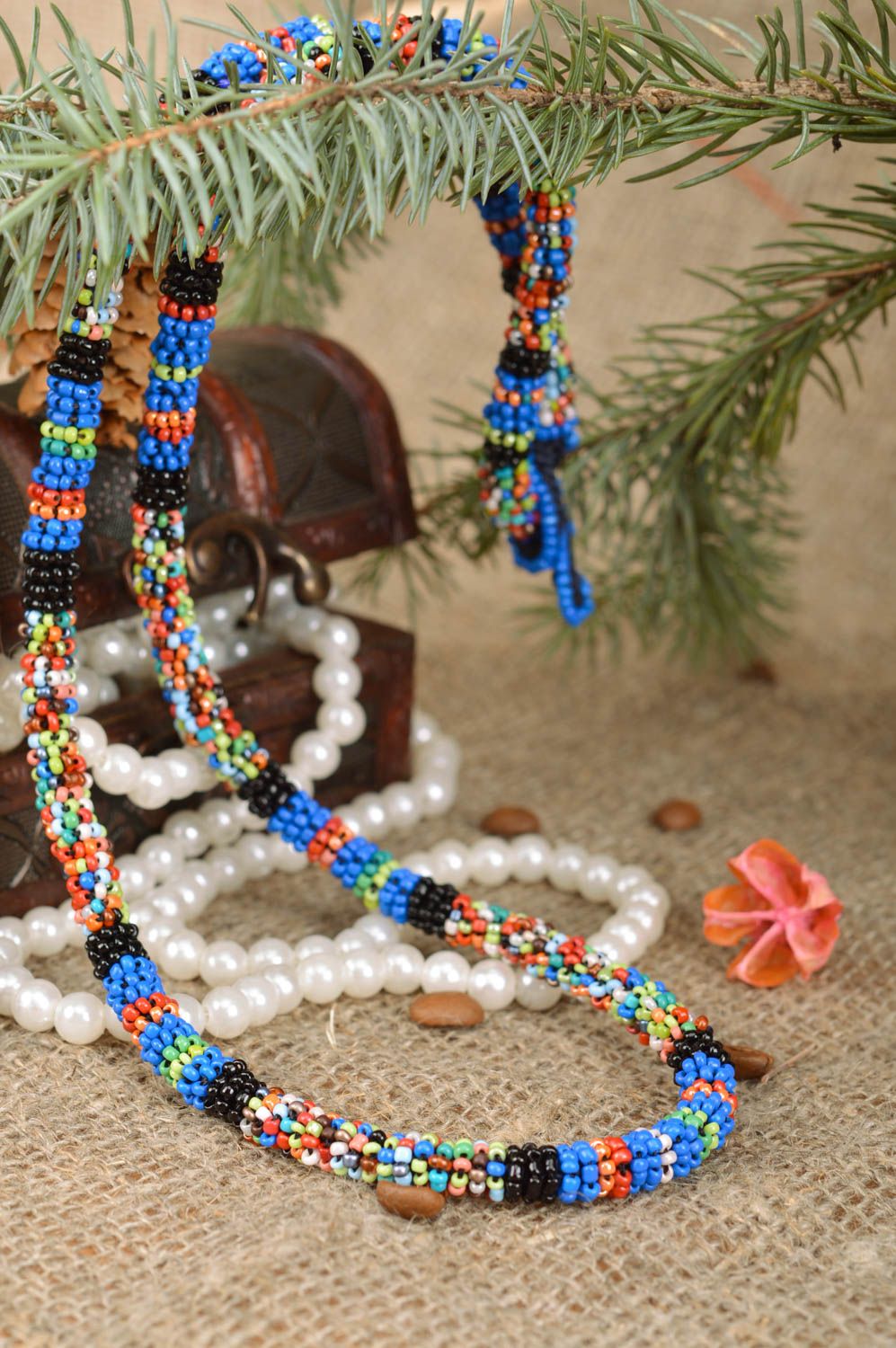 Beautiful stylish beaded cord necklace woven of Chinese beads women's jewelry photo 5