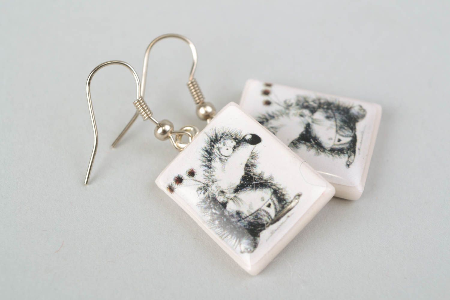 Polymer clay dangle earrings with pattern photo 1
