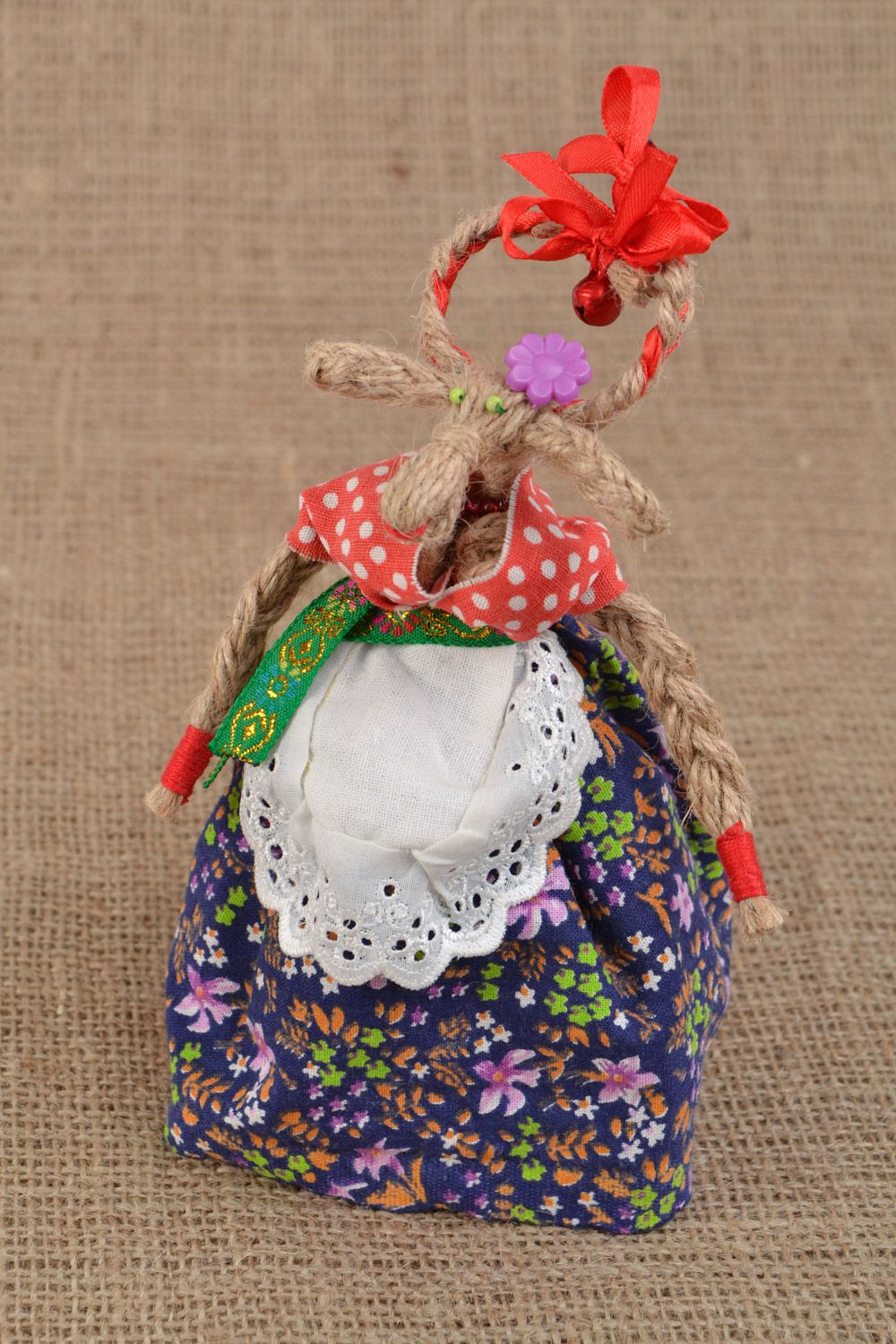 Handmade motanka doll Goat woven of cord on bottle basis in ethnic style  photo 1