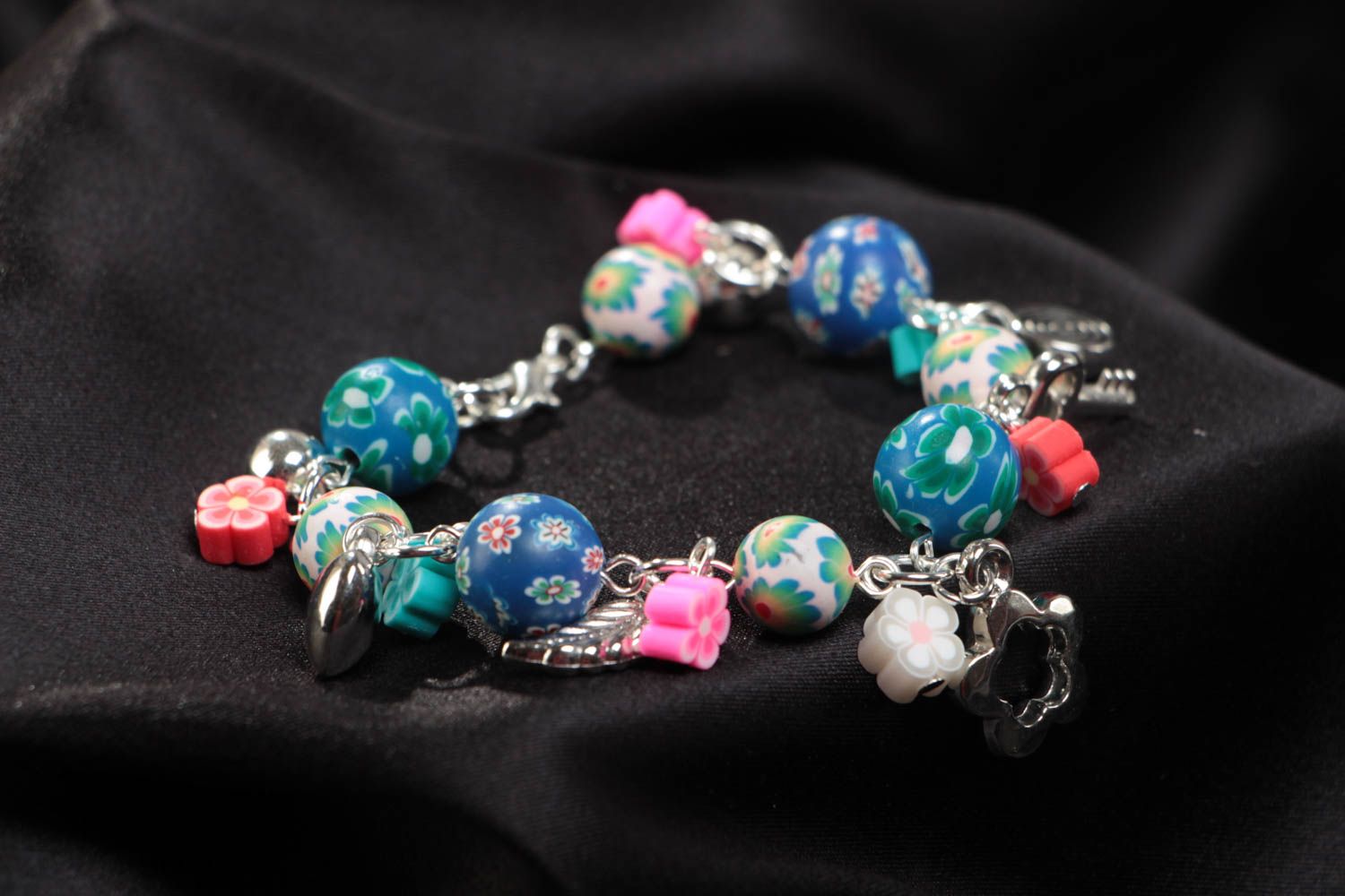 Charm bracelet for teen girls with blue and pink colorful beads photo 1
