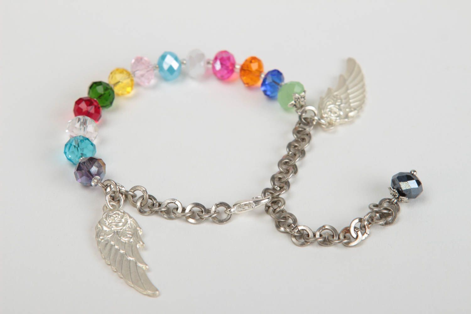 Bracelet en perles de cristal multicolore avec breloques fait main pour fille photo 4