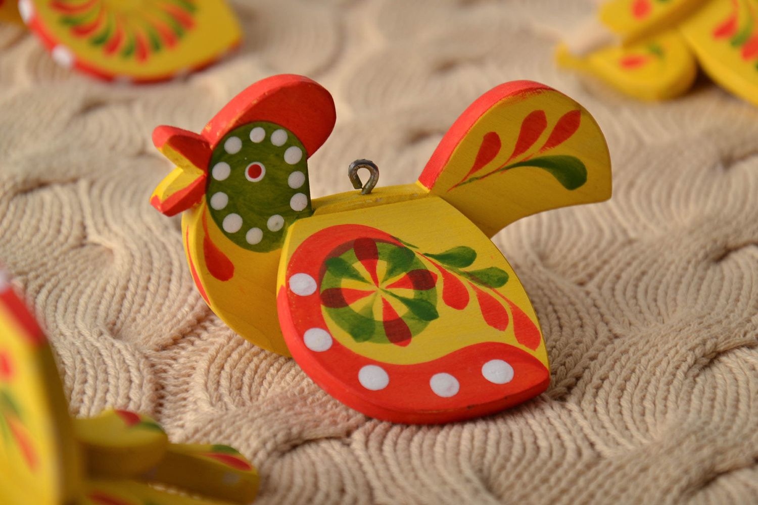 Wooden toy with Ukrainian ethnic painting Little Cock photo 1