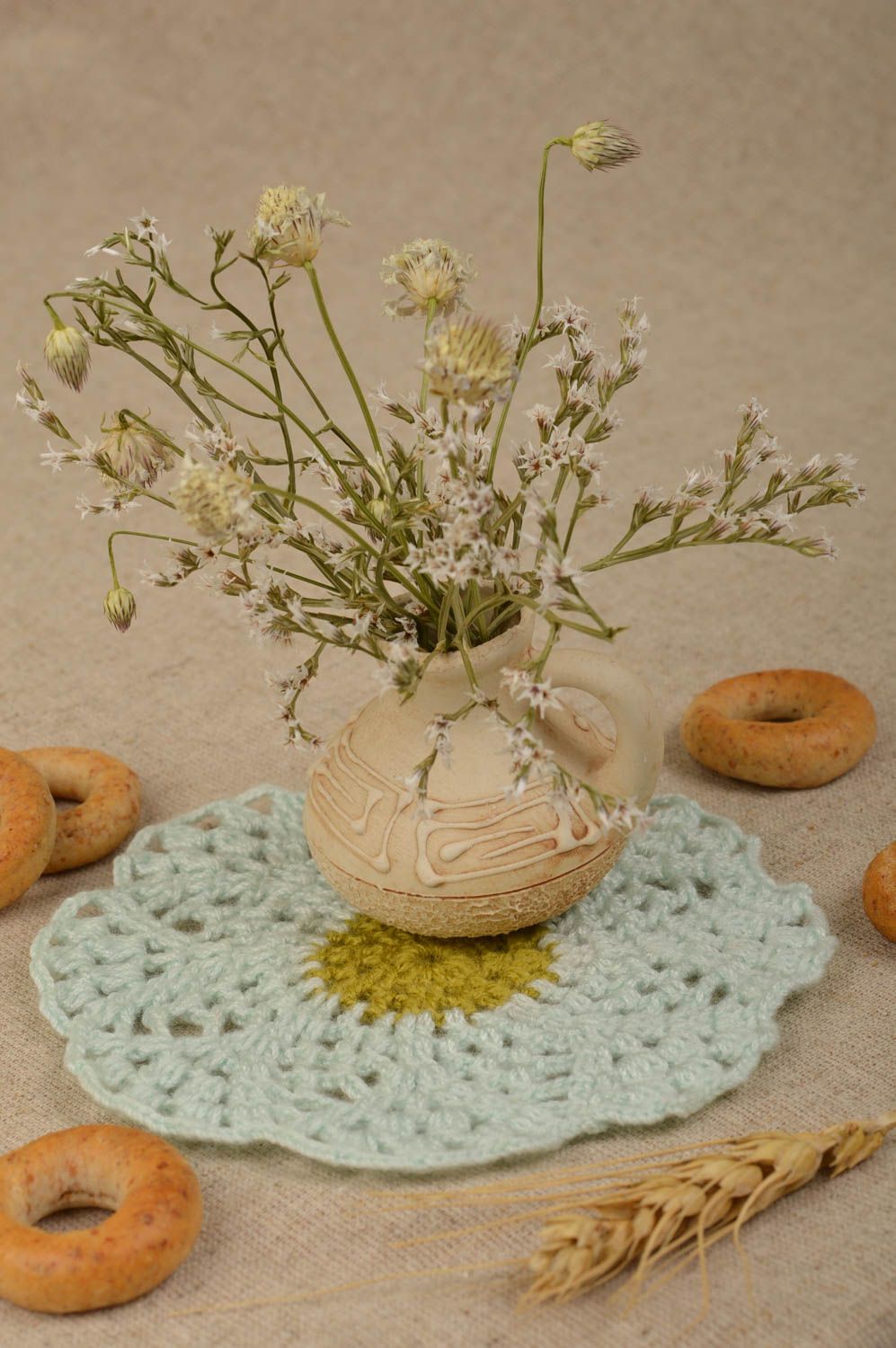 Handmade Tisch Dekor Serviette aus Stoff Serviette Baumwolle in Form der Kamille foto 5