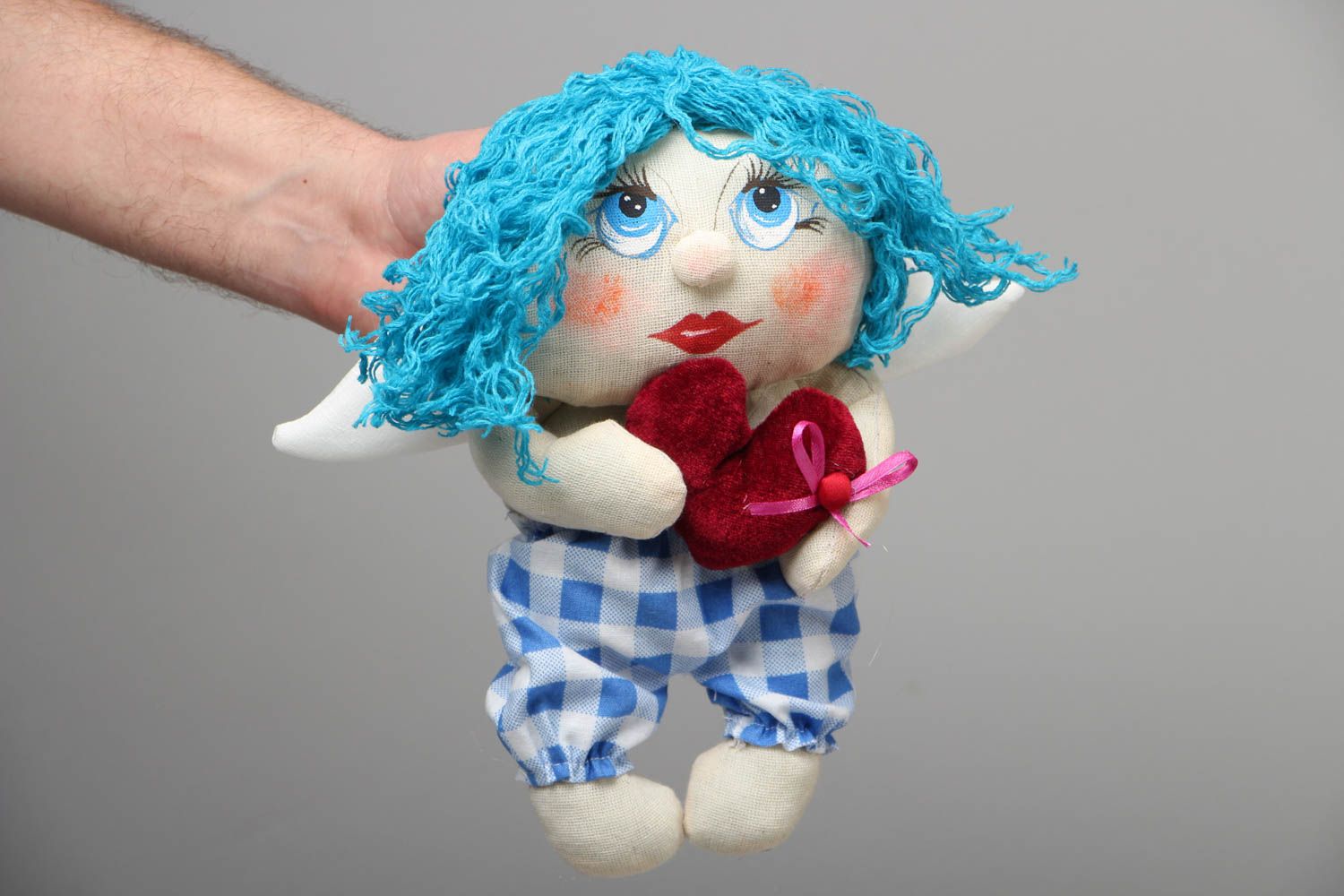 Мягкая игрушка ангел с голубыми волосами фото 4