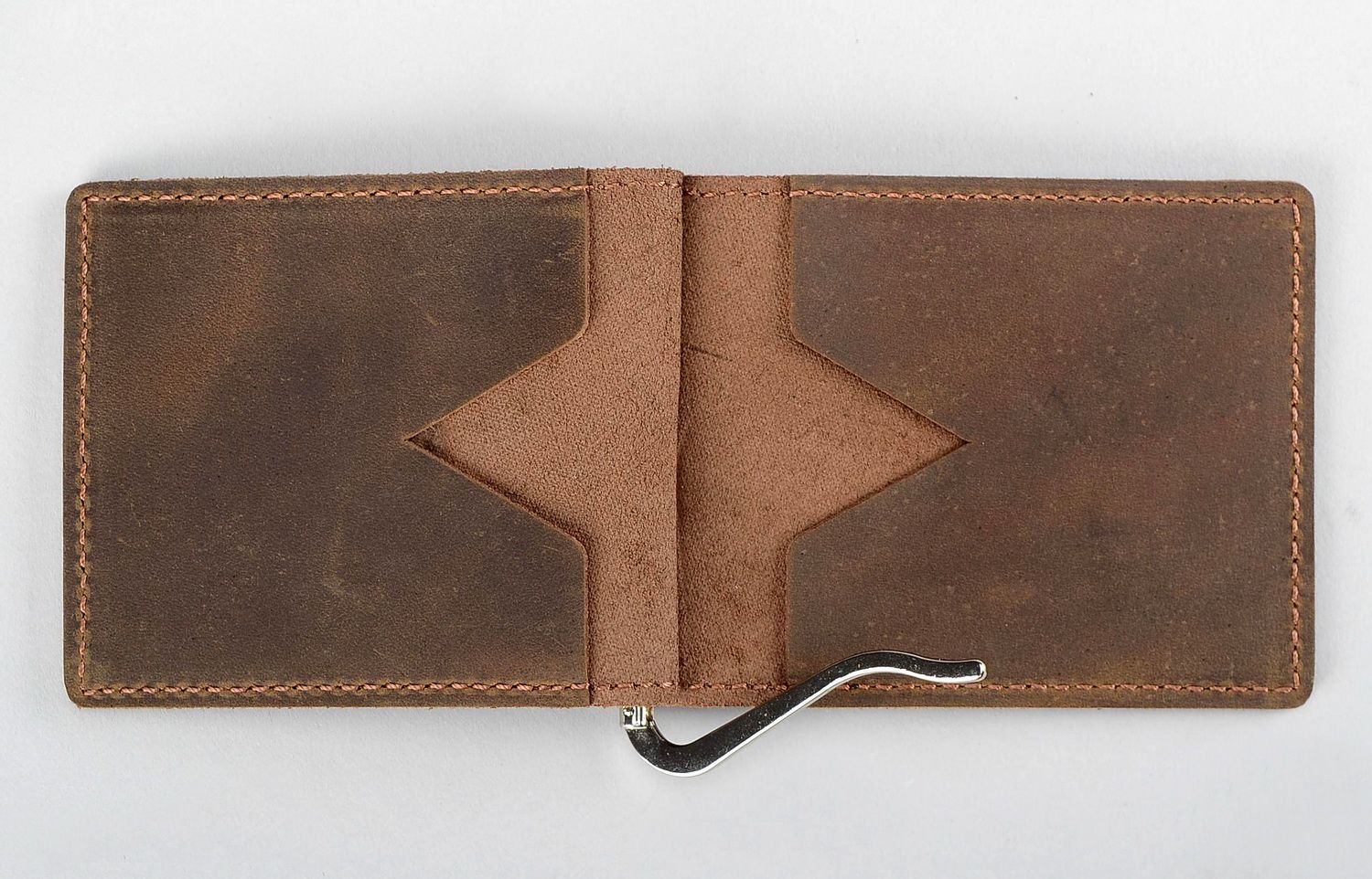 Кожаный бумажник с зажимом коричневый фото 2