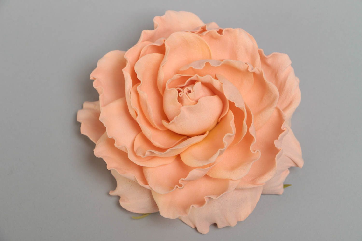Handmade decorative foamiran flower of tender peach color for jewelry making photo 2