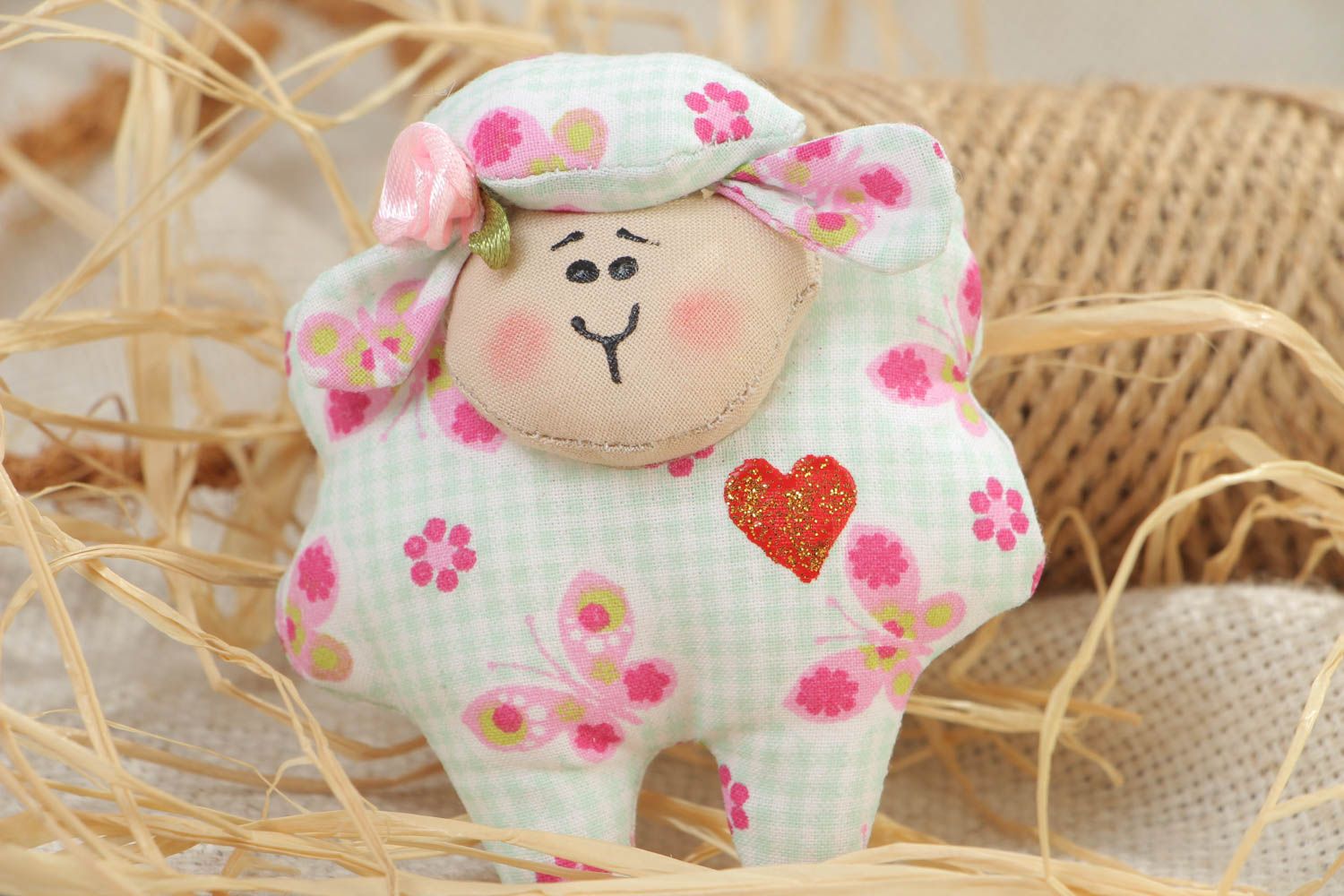 Handmade textile fridge magnet cute little soft lamb made of cotton fabric photo 1