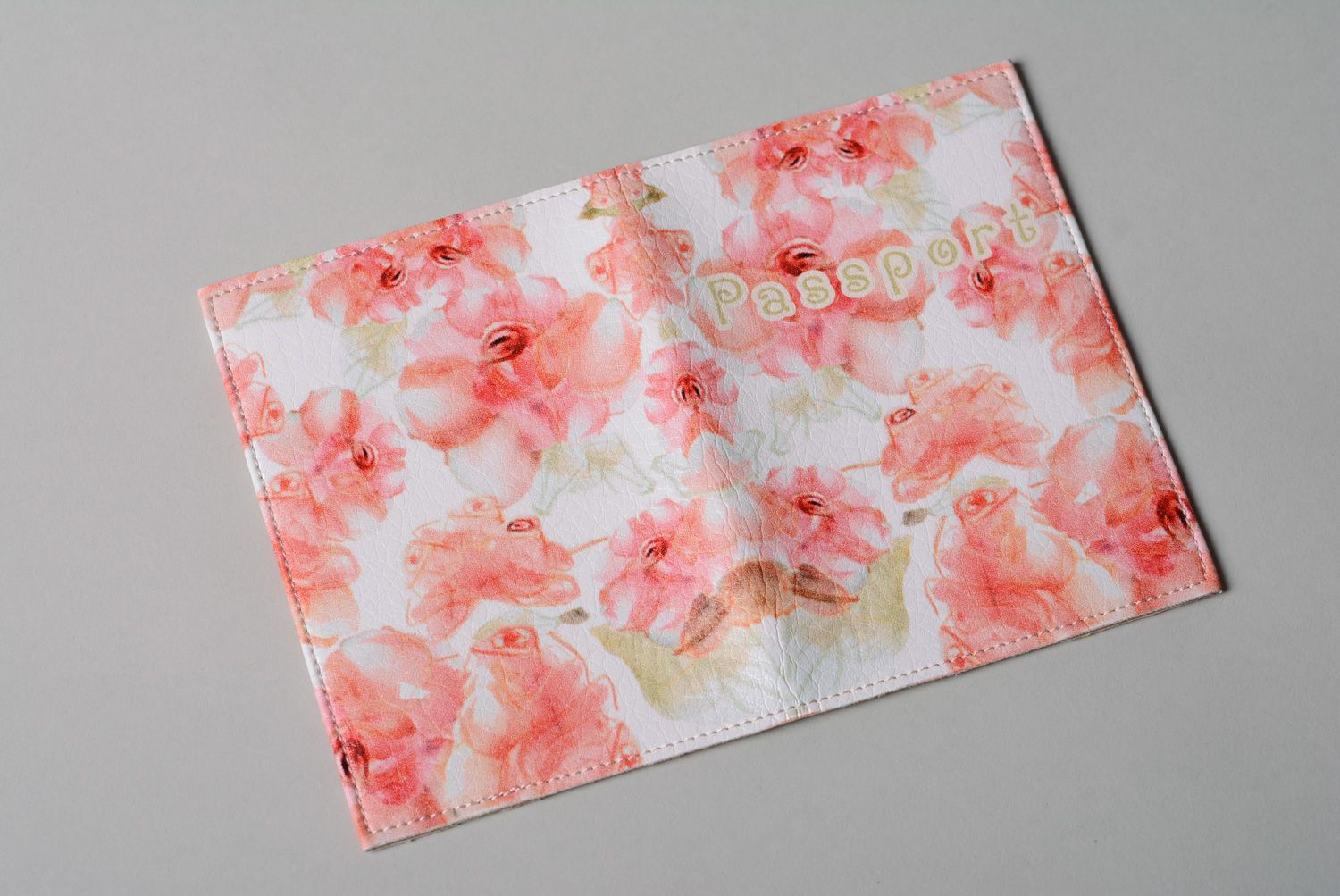 Beautiful gentle handmade leather passport cover with flower print photo 2