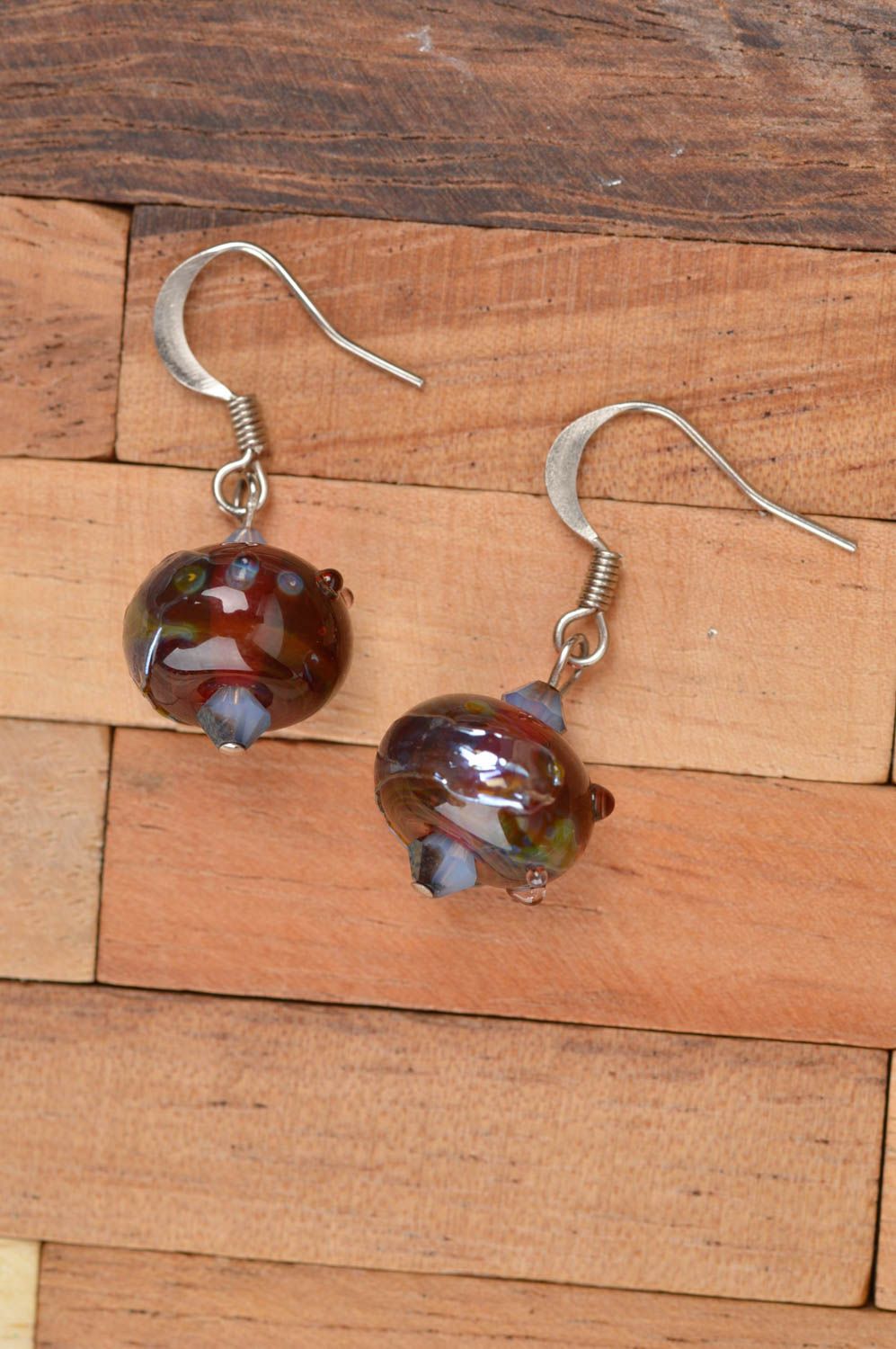 Handmade glass earrings long earrings with beads glass jewelry lampwork jewelry photo 3