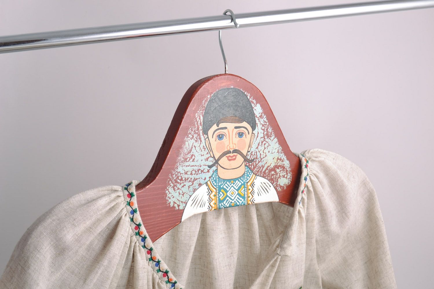 Handmade decorative painted wooden clothes hanger in ethnic style photo 1
