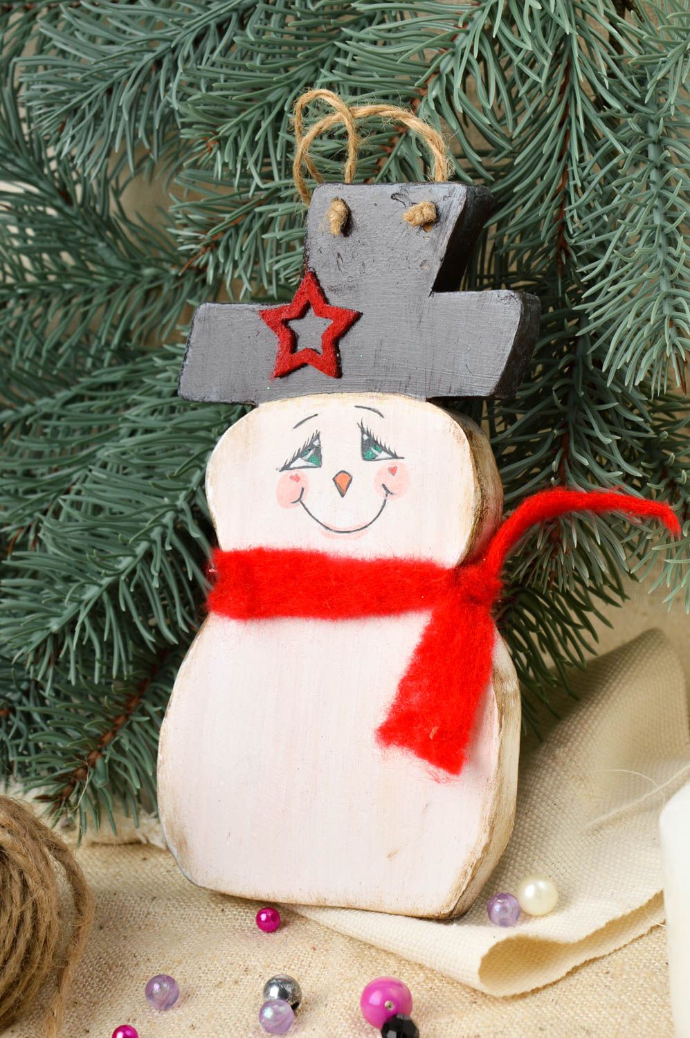 Новогодняя игрушка ручной работы новогодний декор елочная игрушка Снеговик фото 2