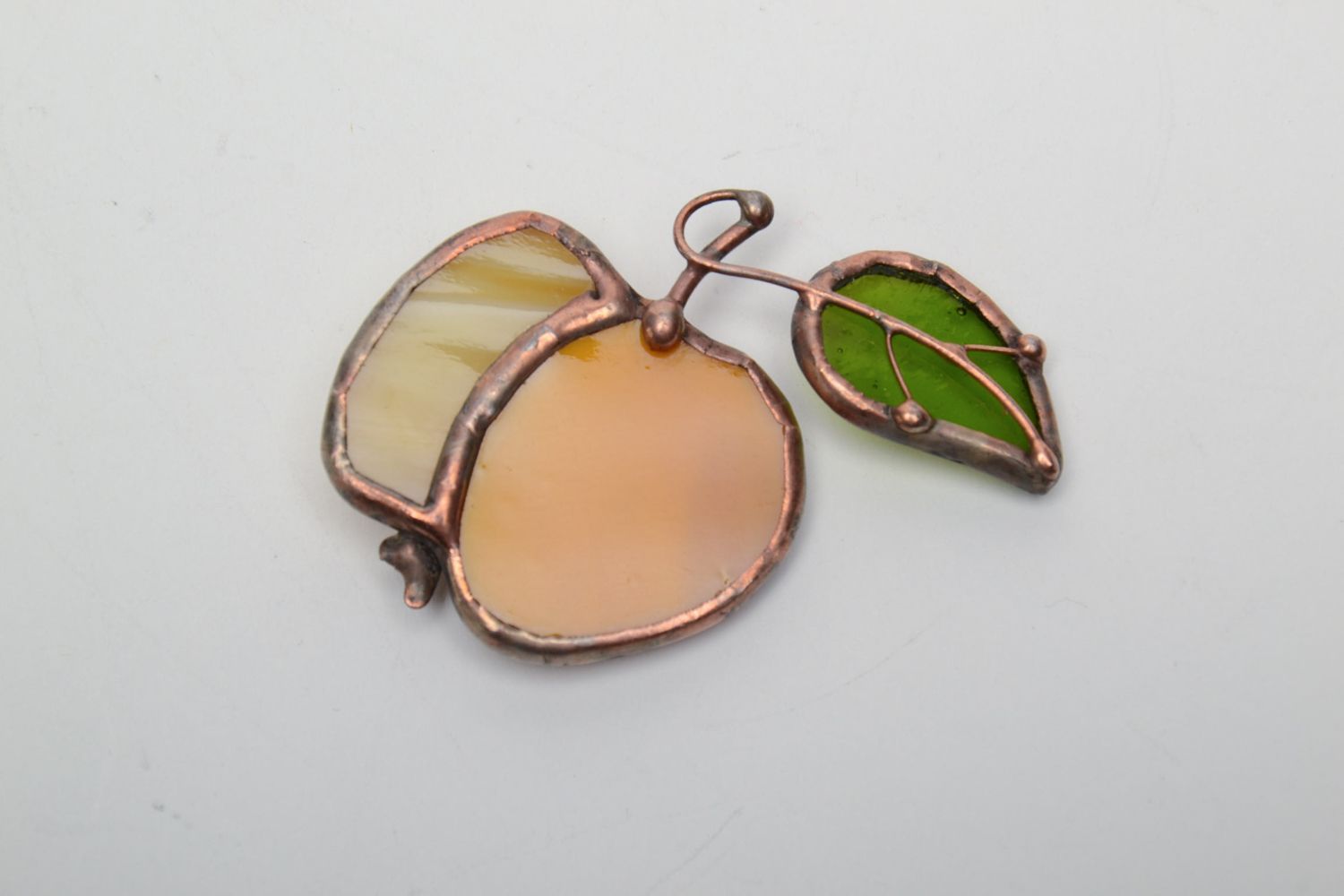 Stained glass brooch in the shape of yellow apple photo 2
