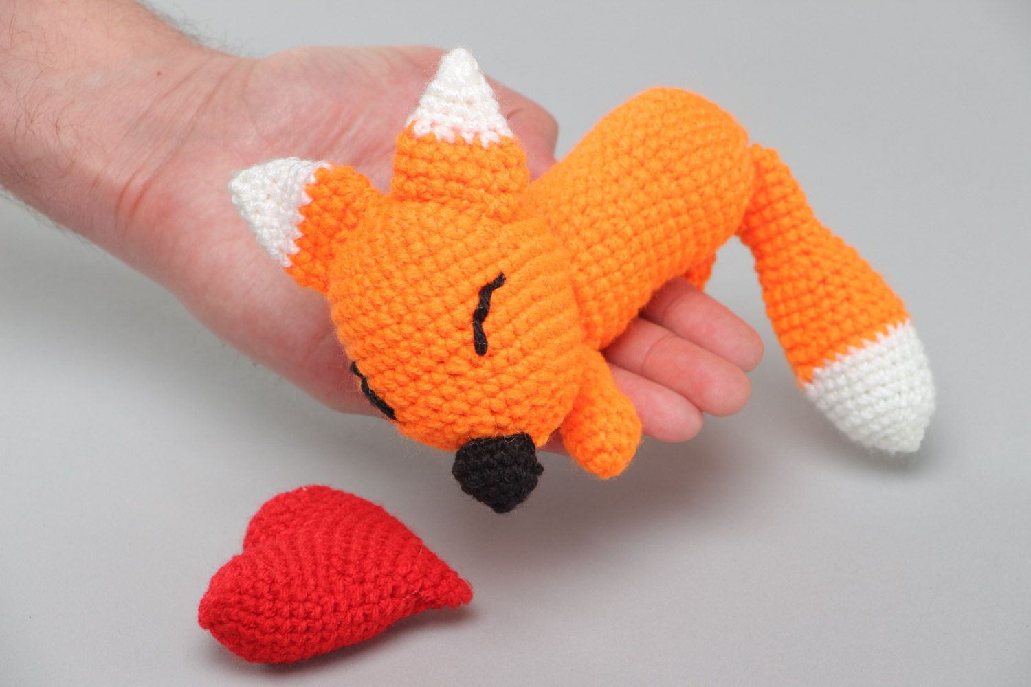 Lovely handmade soft toy crochet of acrylic threads Red Fox photo 5
