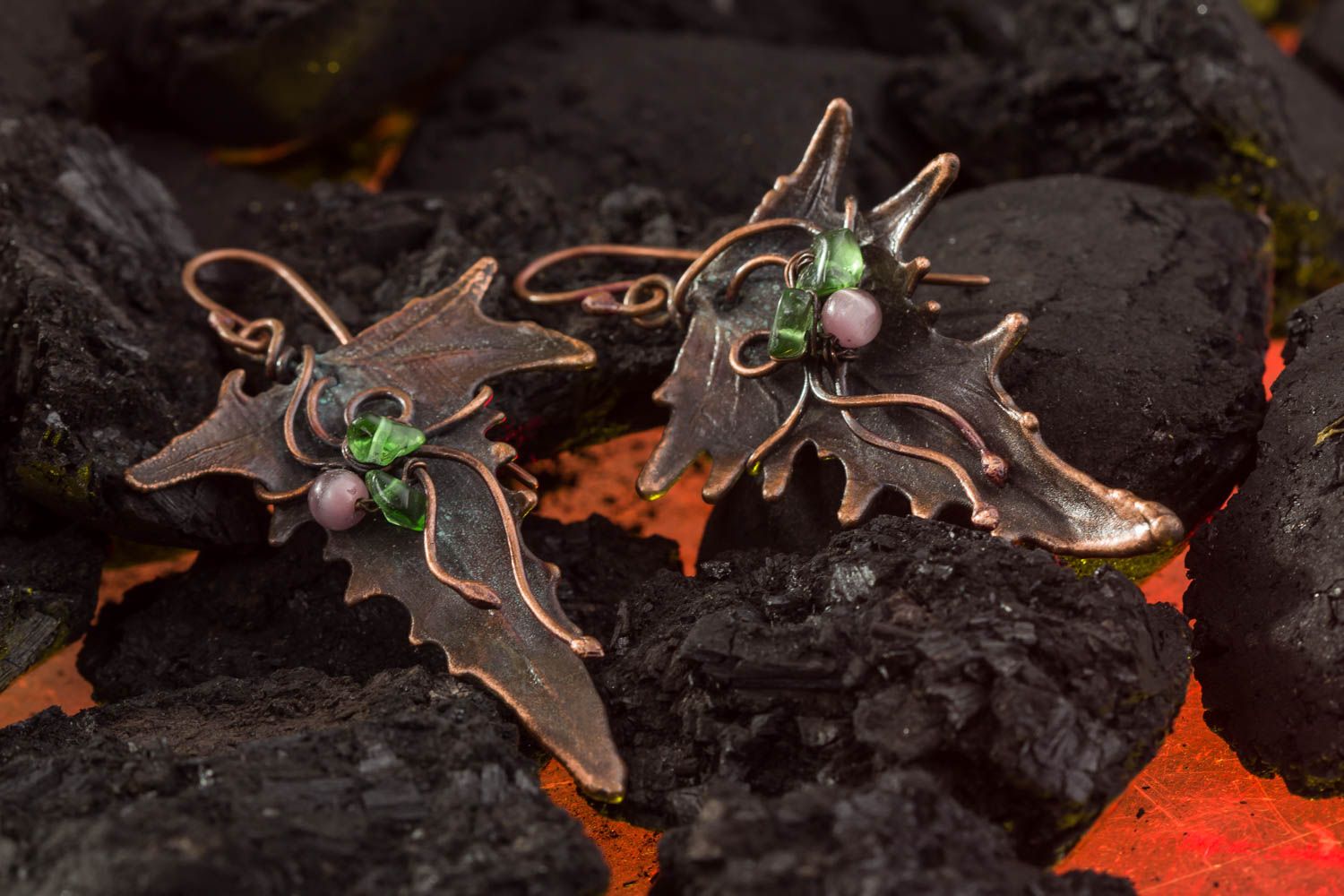 Handmade copper earrings metal earrings gemstone bead earrings gifts for her photo 1