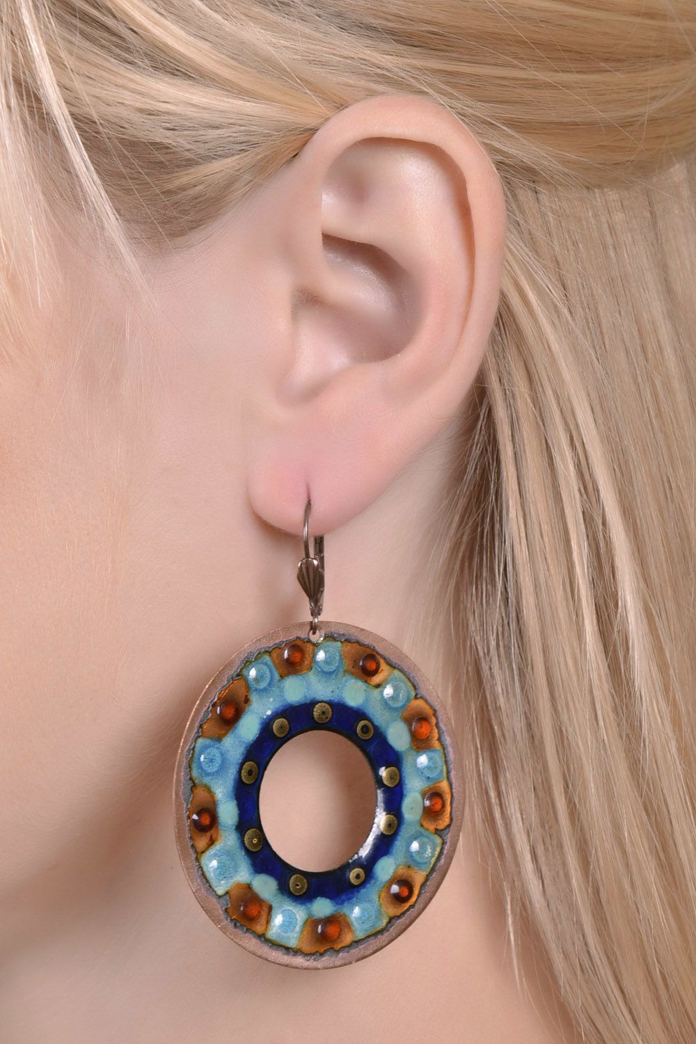 Copper earrings with hot enamel photo 4