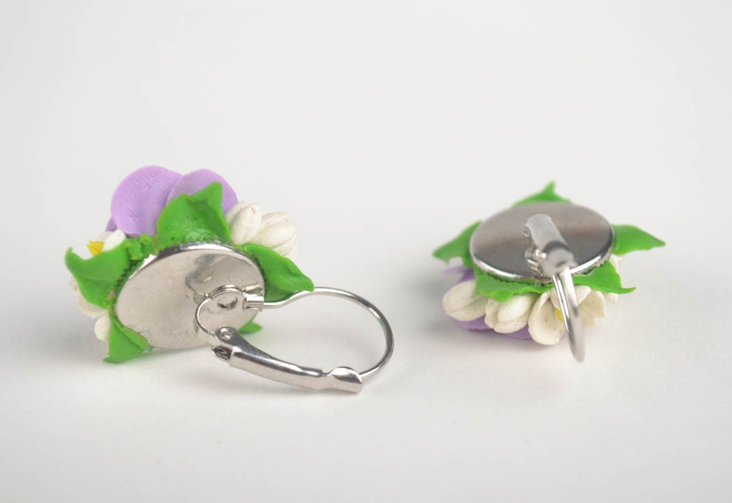 Handmade Blumen Ohrringe Designer Schmuck Accessoires für Frauen violette Rosen foto 2
