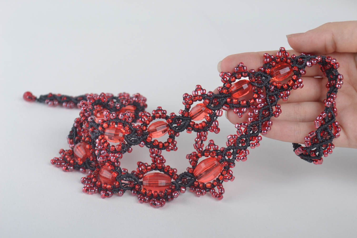 Collier textile Bijou fait main Accessoire femme rouge tressé macramé ankars photo 5