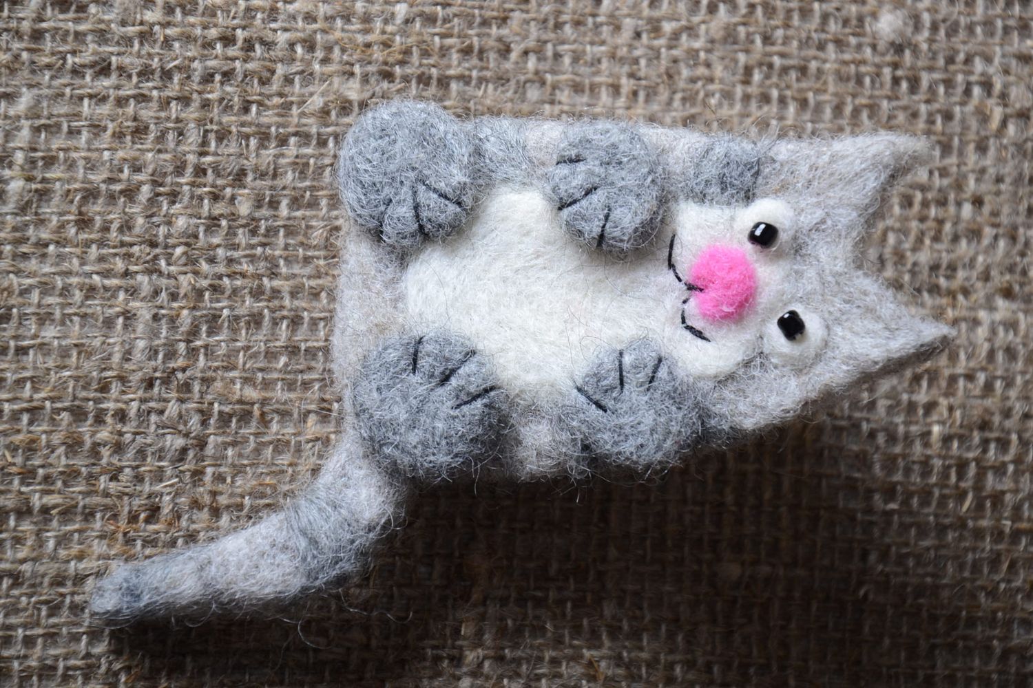 Handmade Designer Schmuck aus Wolle Brosche Tier Accessoire für Frauen Kater foto 1