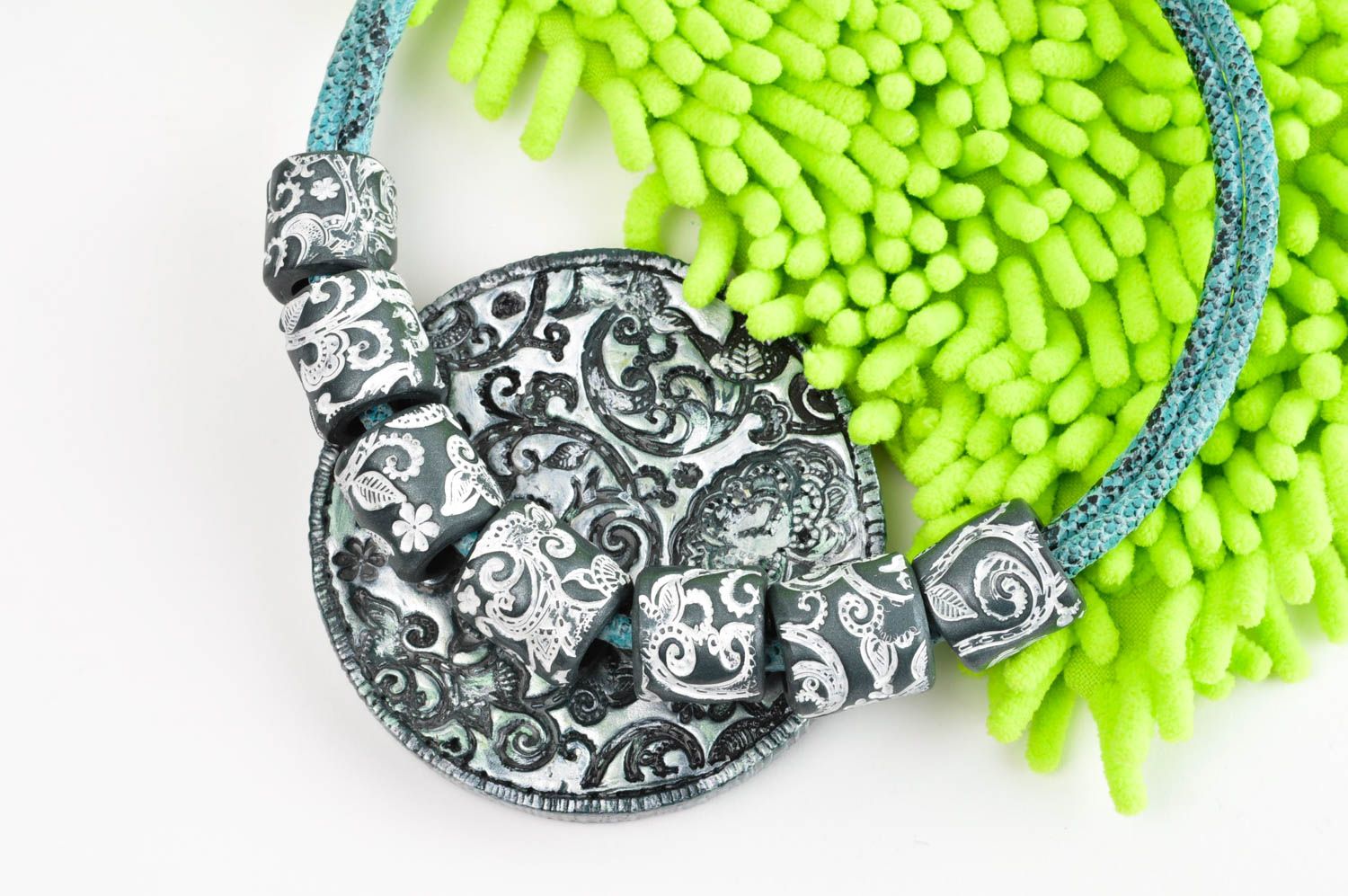 Handmade stylish jewelry polymer clay necklace designer elegant necklace  photo 2