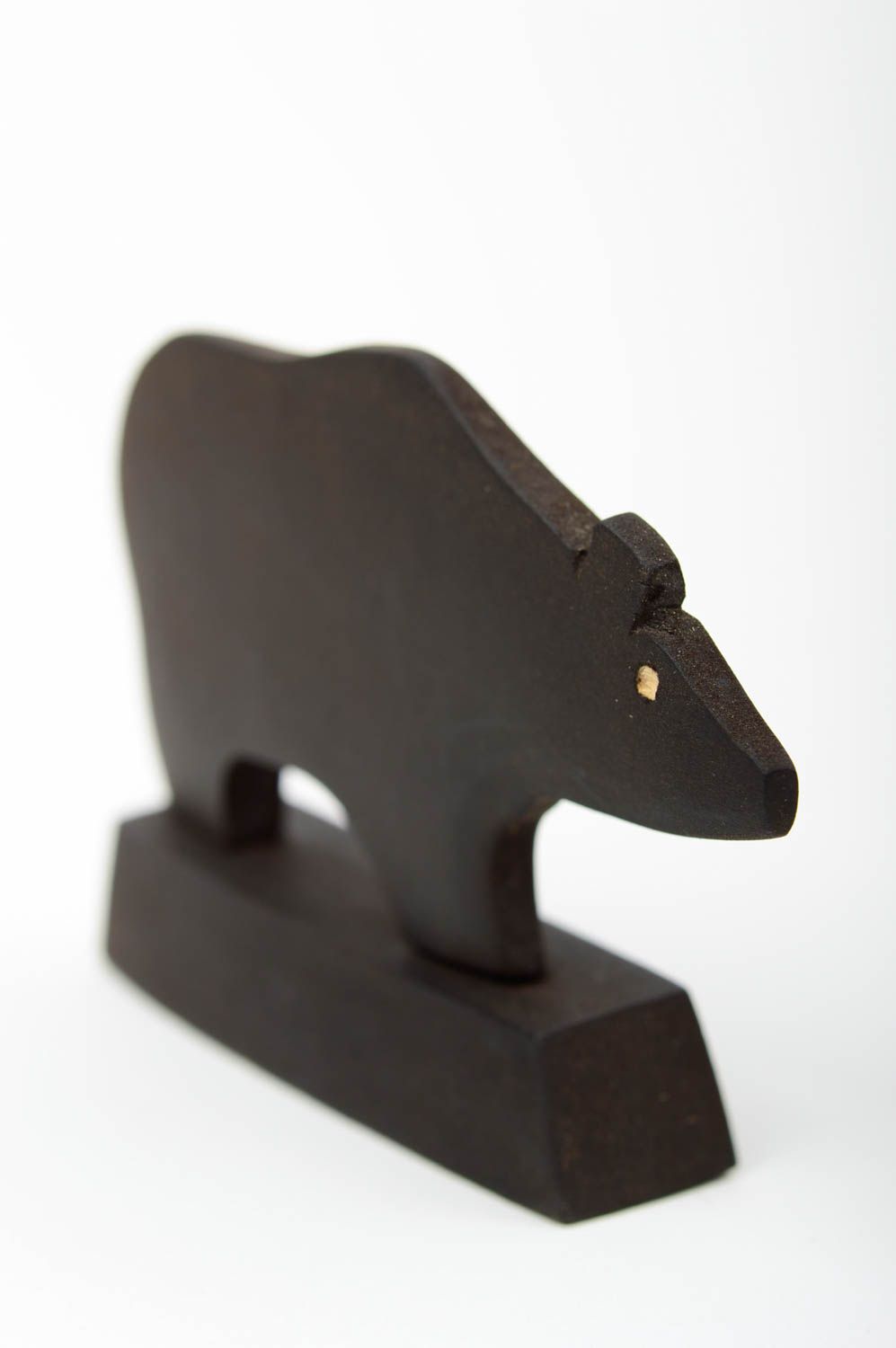 Статуэтка из дерева ручной работы для декора черный медведь ясень экологическая фото 2