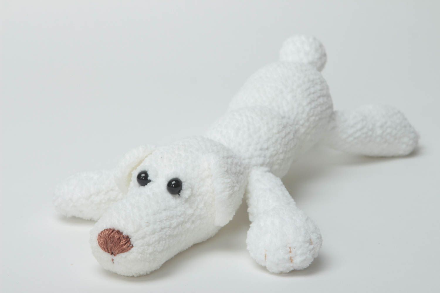 Handmade white crocheted toy unusual cute soft toy designer textile accessory photo 2