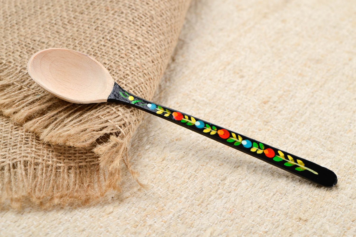 Handmade designer painted spoon unusual wooden spoon ware in ethnic style photo 1