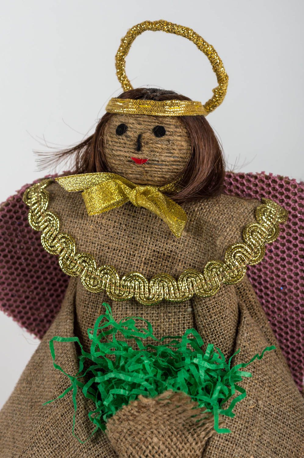 Jolie poupée décorative en toile de sac et papier faite main originale Ange photo 5
