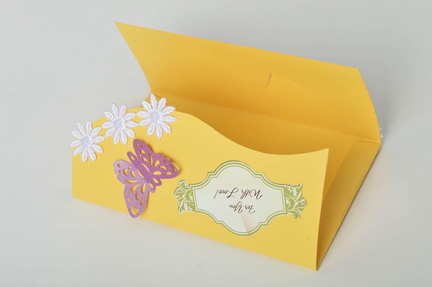 Enveloppe cadeau faite main Enveloppe carton jaune décorée Emballage cadeau photo 5