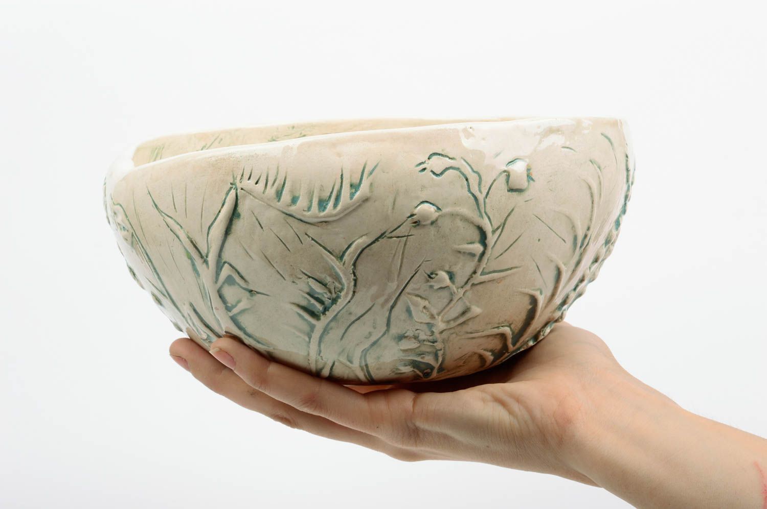 Tiefe Schüssel aus Ton mit Muster bemalt schön Keramik Schale handgemacht foto 2