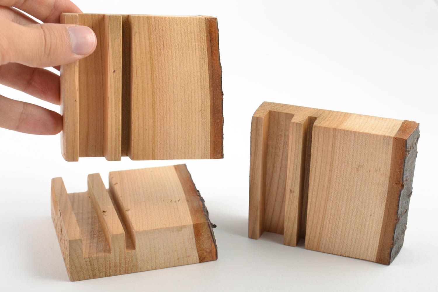 Holz Ständer für Handy Set 3 Stück Designer Halter für Smartphones handmade foto 5