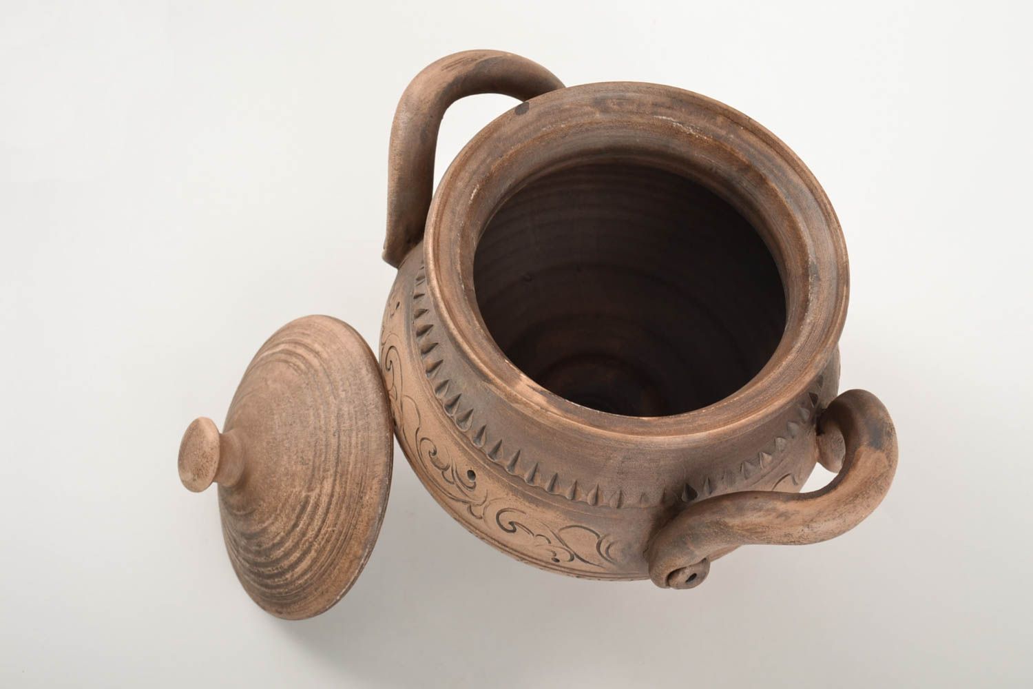 Pot de cuisine en argile fait main original vaisselle avec couvercle et anses photo 4