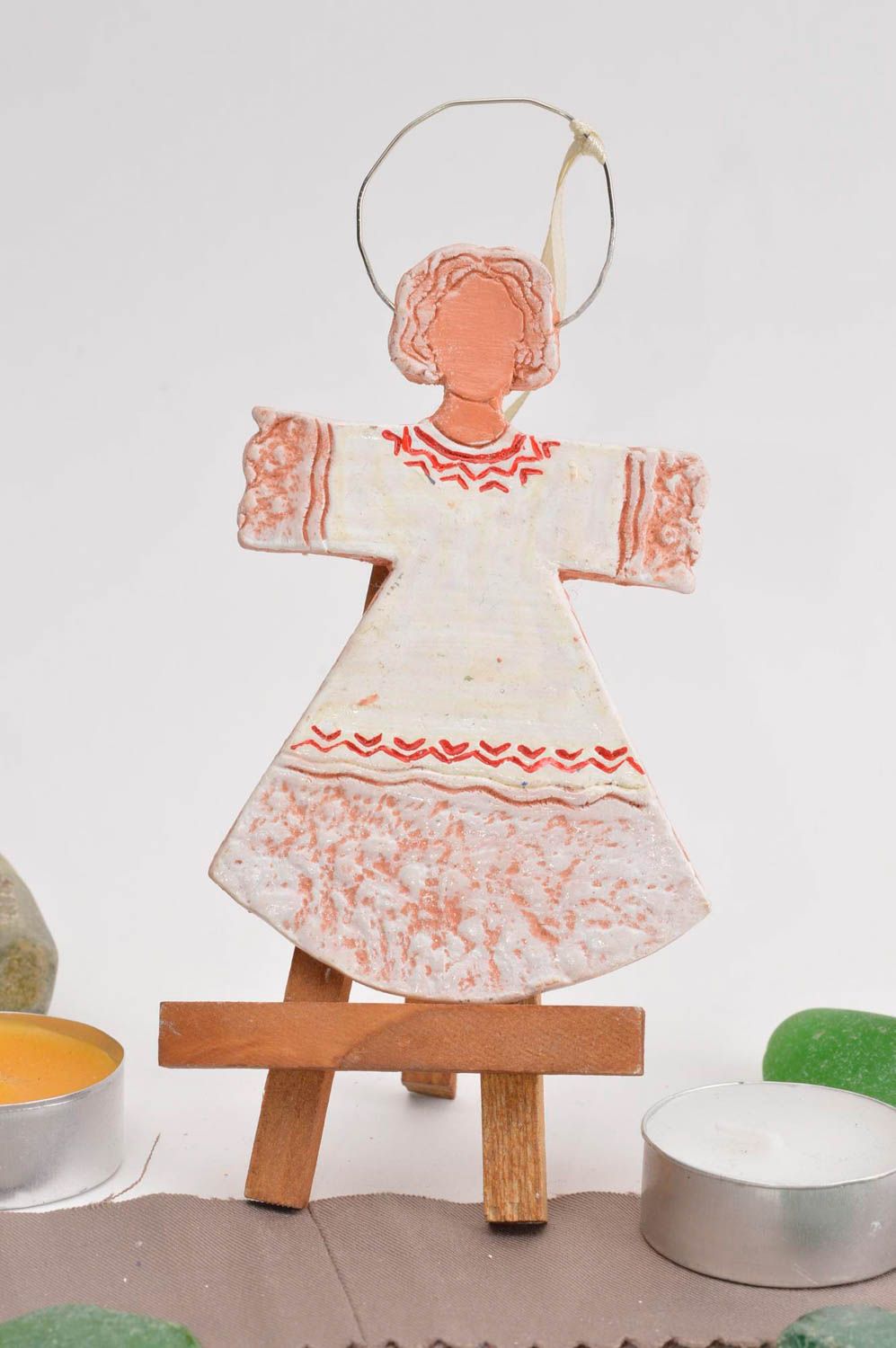 Глиняная игрушка хэнд мэйд игрушки из глины украшение для дома Ангел с росписью фото 1