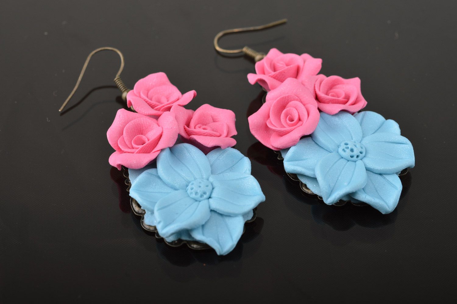 Beautiful bright handmade plastic flower earrings Spring photo 2