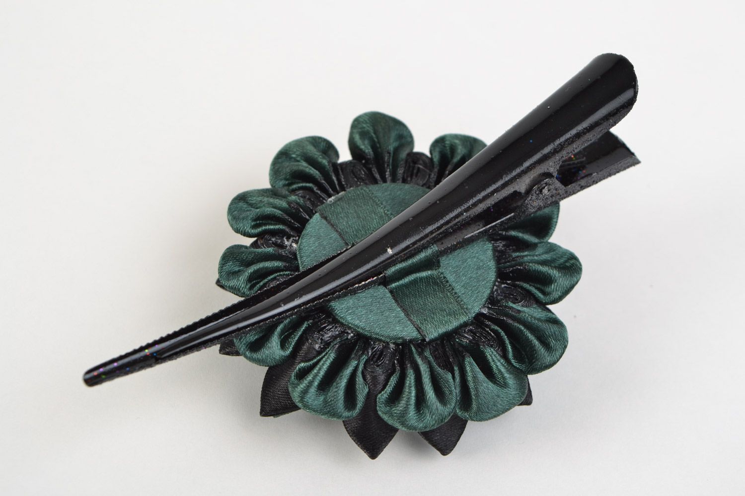 Handmade beautiful hair clip made of satin and rep ribbons with crystal photo 4