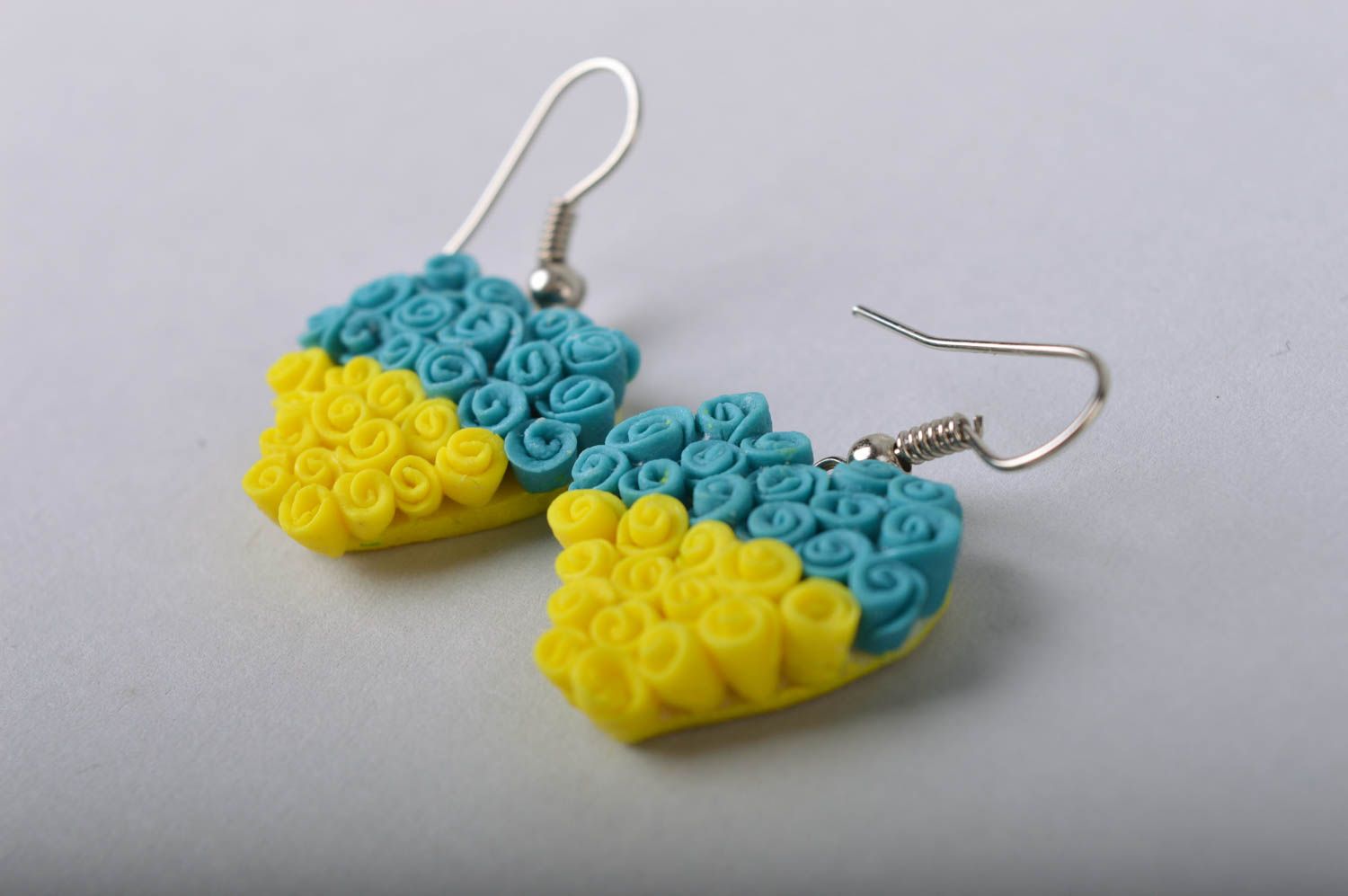 Handmade unusual bright earrings made of cold porcelain in shape of heart photo 3