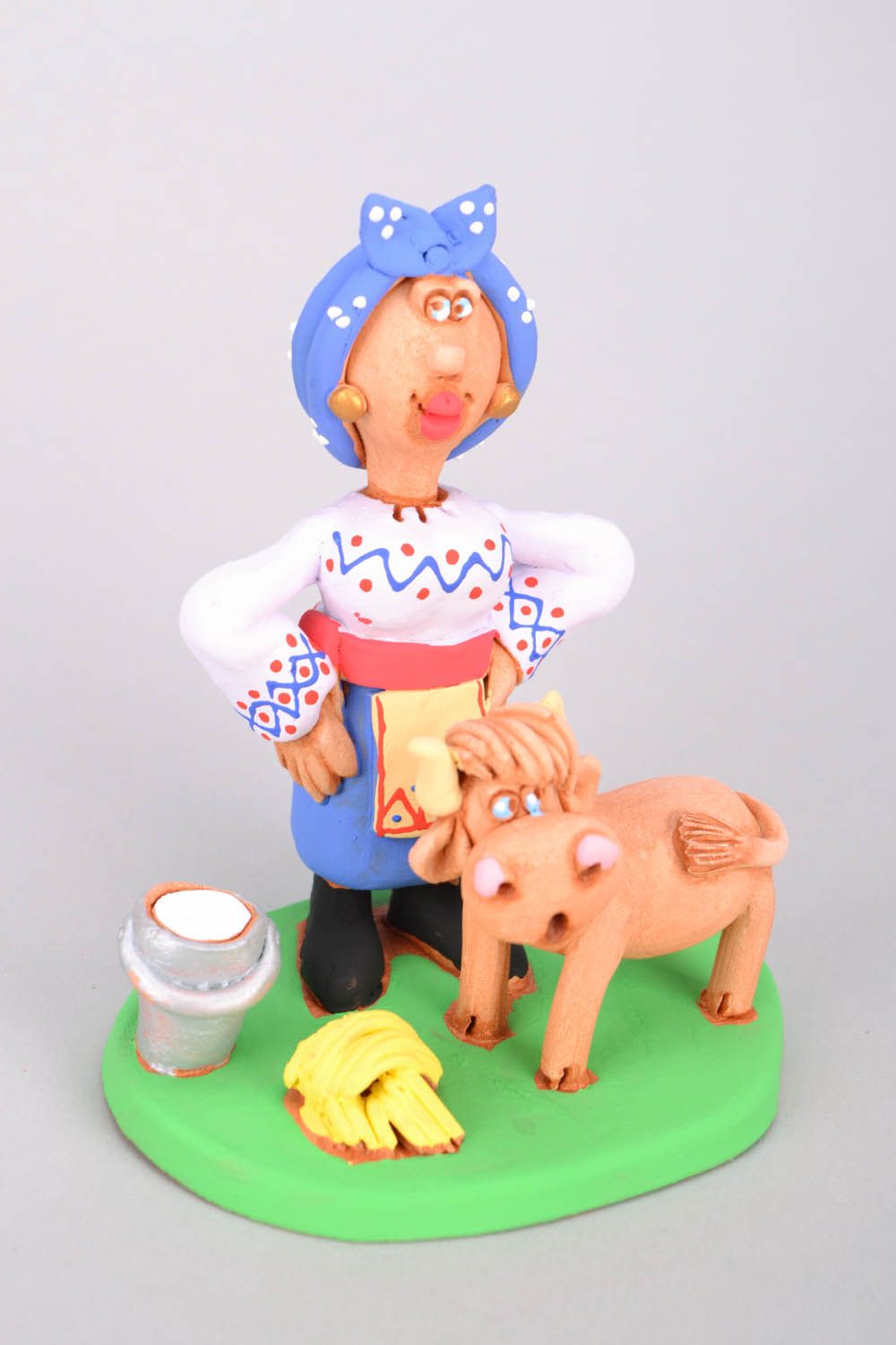 Homemade ceramic figurine The Cossack Woman Milking a Cow photo 3
